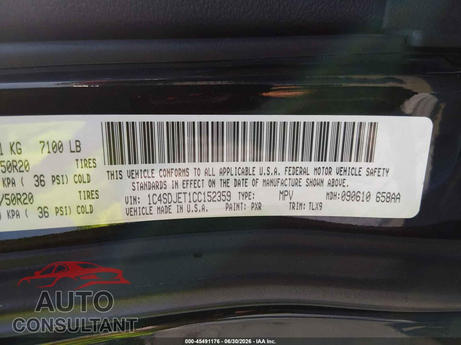 DODGE DURANGO 2012 - 1C4SDJET1CC152359