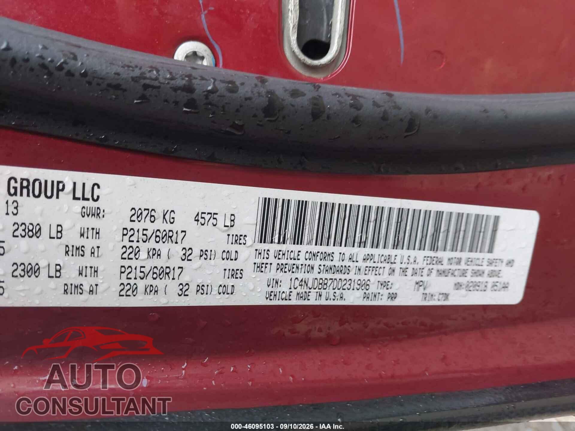 JEEP COMPASS 2013 - 1C4NJDBB7DD231906