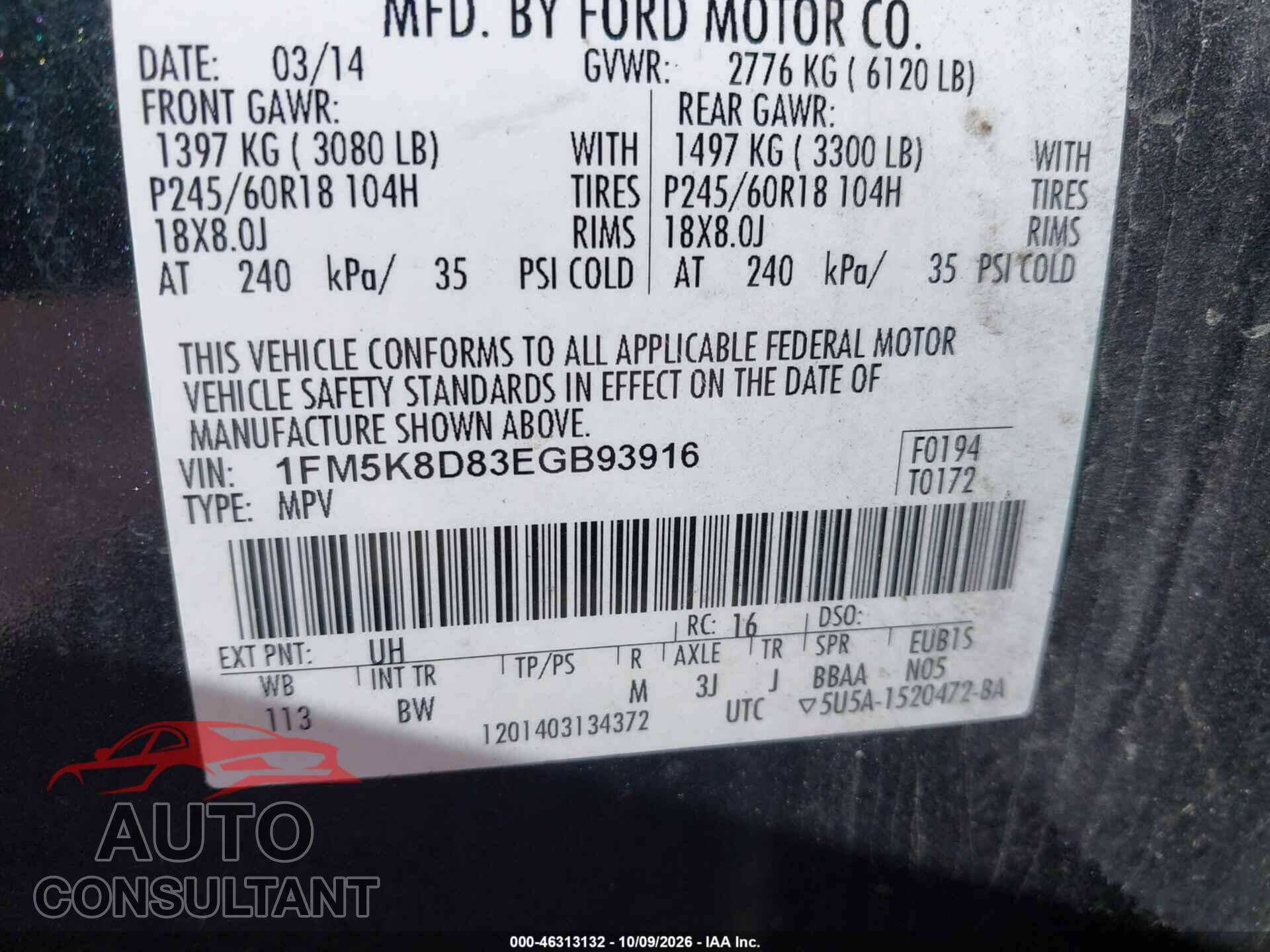 FORD EXPLORER 2014 - 1FM5K8D83EGB93916
