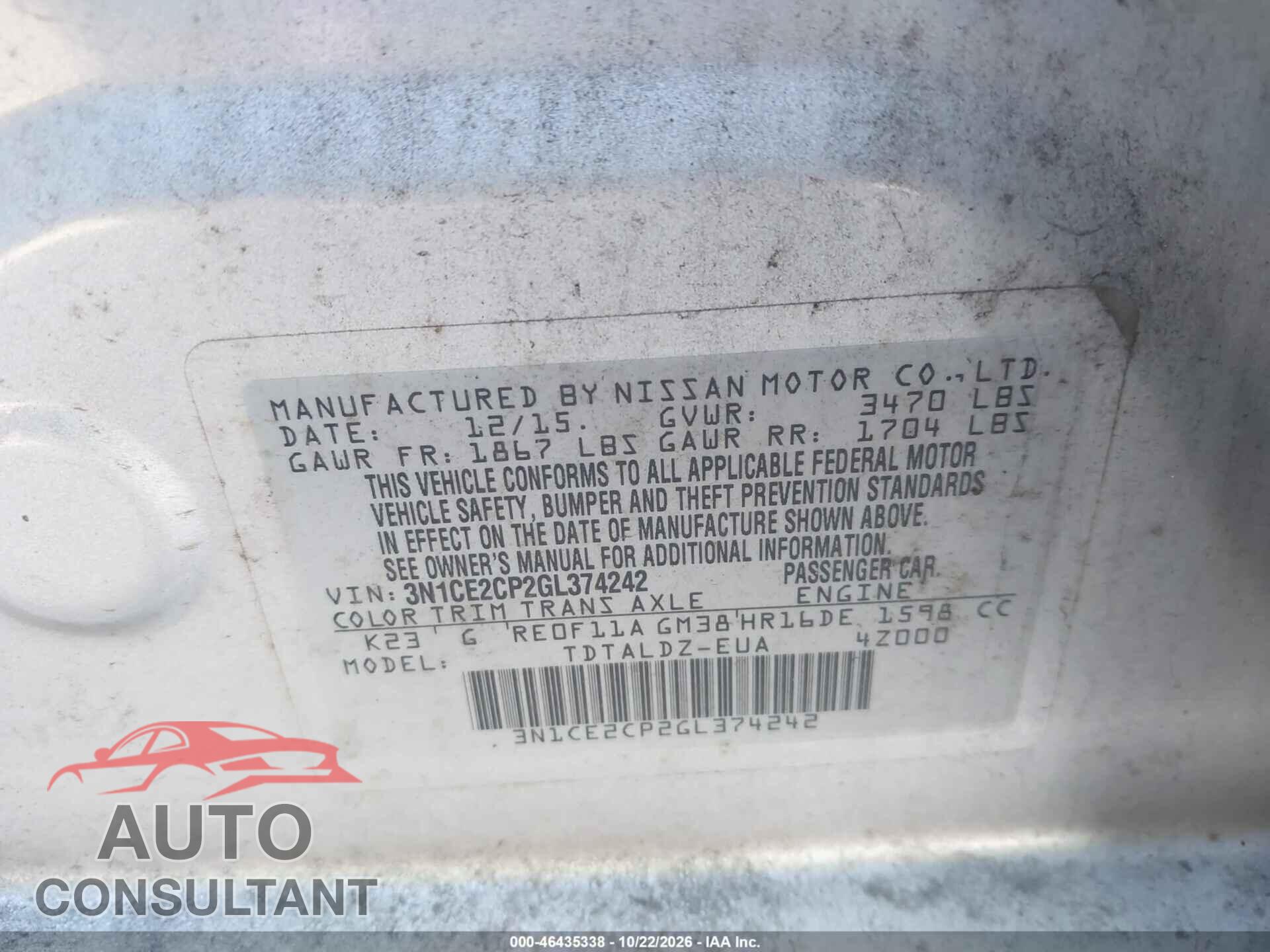 NISSAN VERSA NOTE 2016 - 3N1CE2CP2GL374242