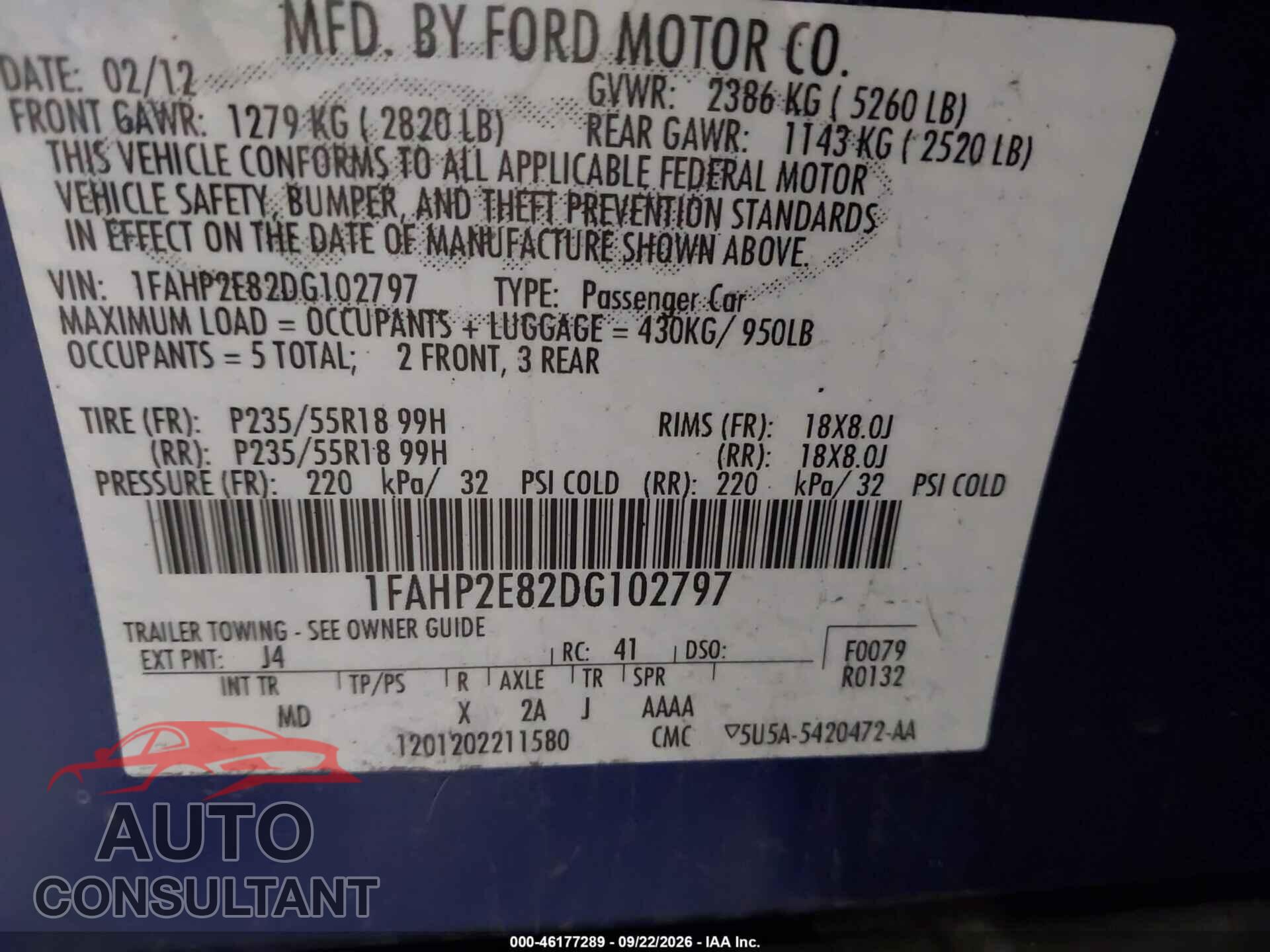 FORD TAURUS 2013 - 1FAHP2E82DG102797