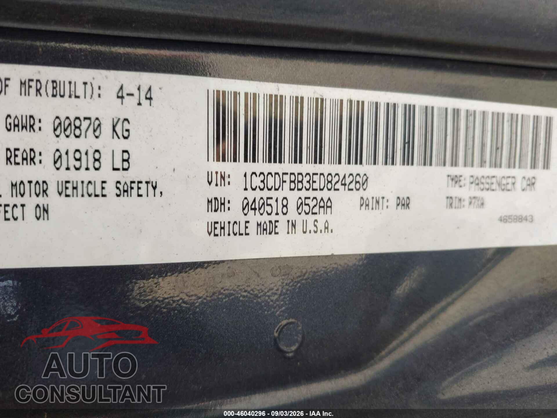 DODGE DART 2014 - 1C3CDFBB3ED824260