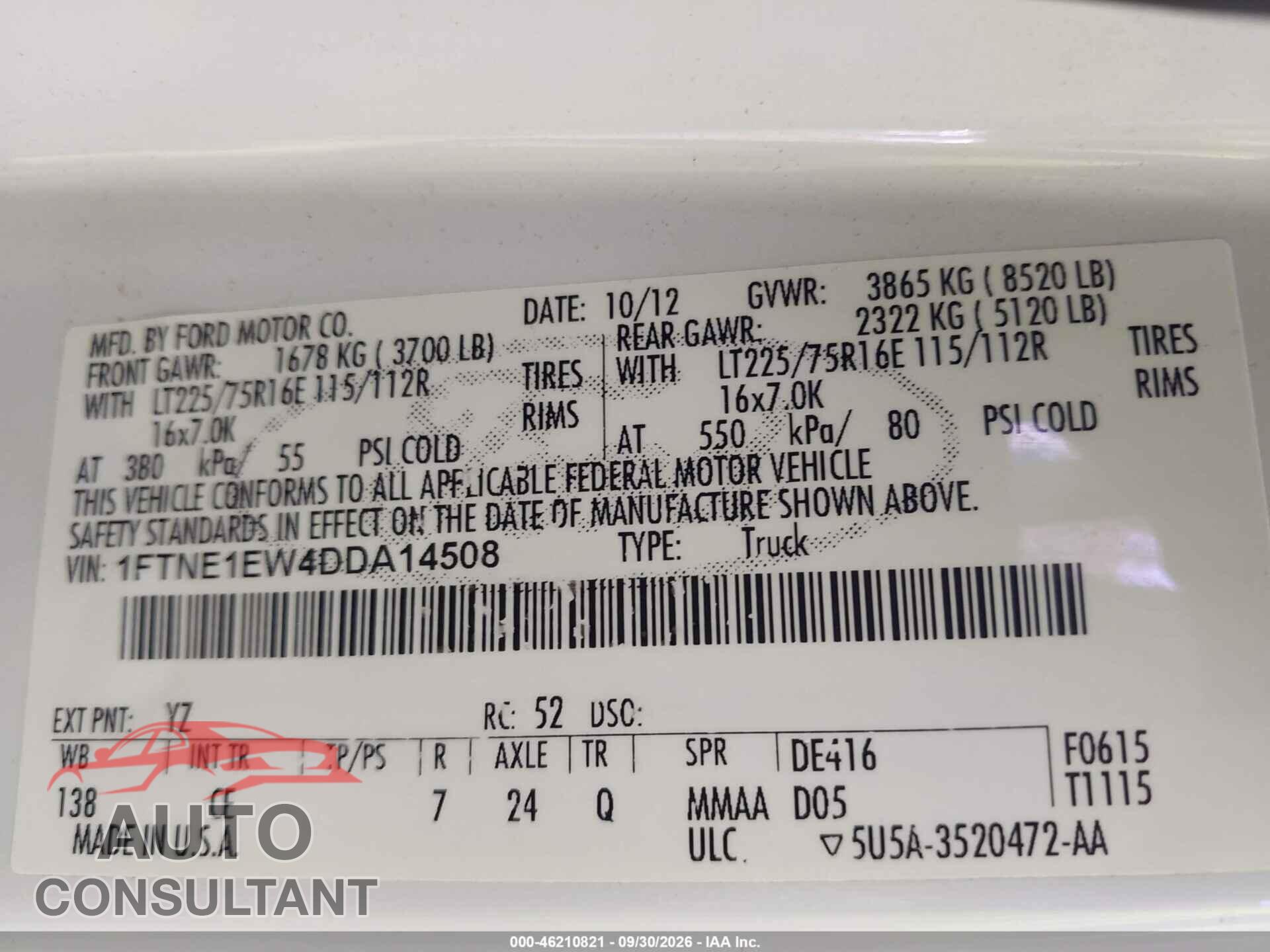 FORD E-150 2013 - 1FTNE1EW4DDA14508