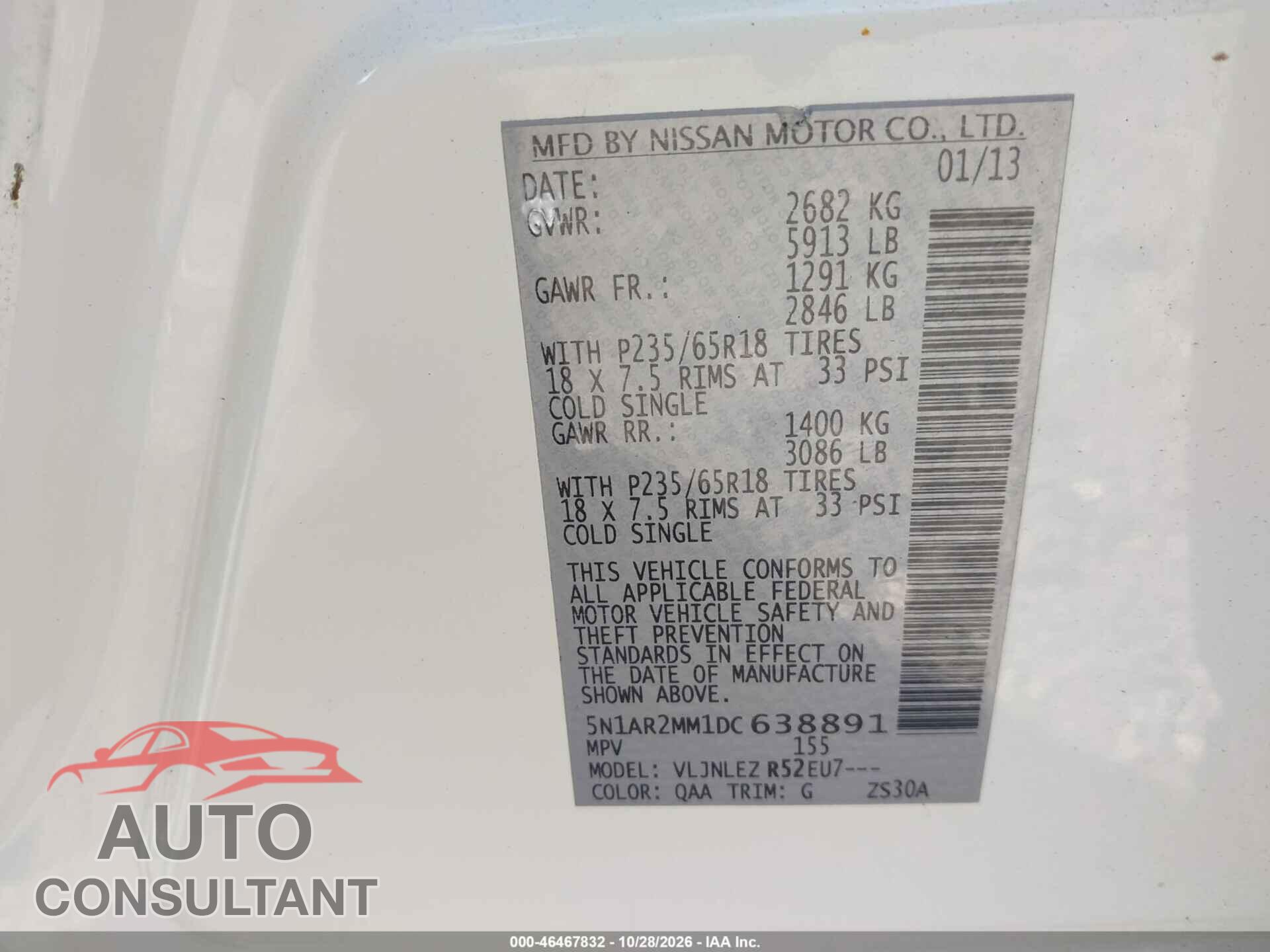NISSAN PATHFINDER 2013 - 5N1AR2MM1DC638891