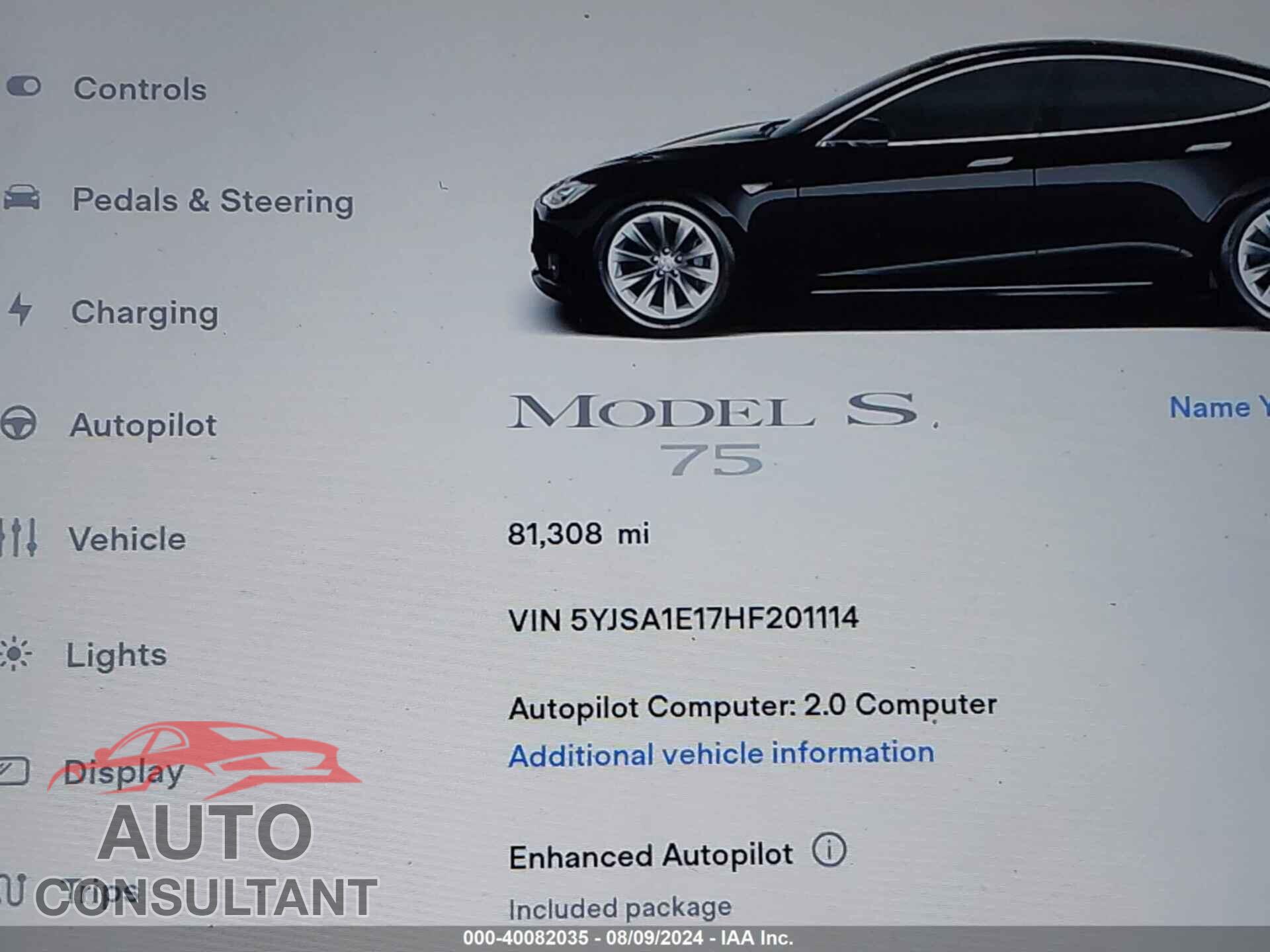 TESLA MODEL S 2017 - 5YJSA1E17HF201114