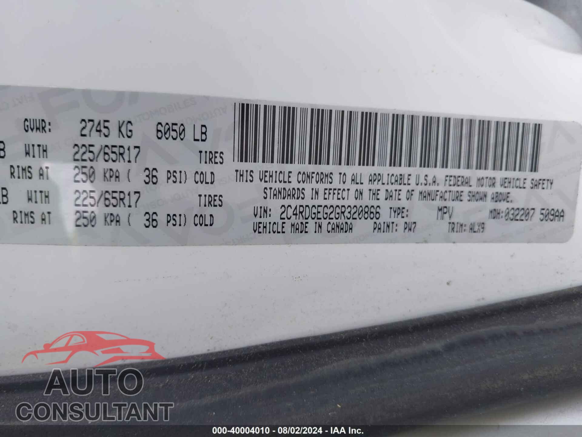 DODGE GRAND CARAVAN 2016 - 2C4RDGEG2GR320866