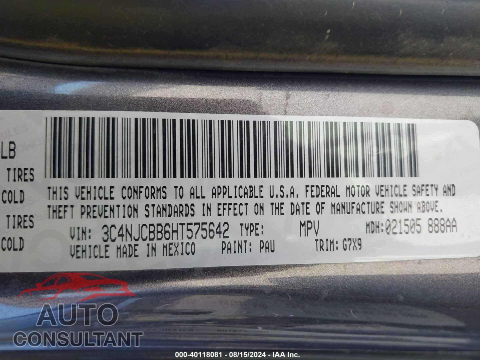 JEEP COMPASS 2017 - 3C4NJCBB6HT575642