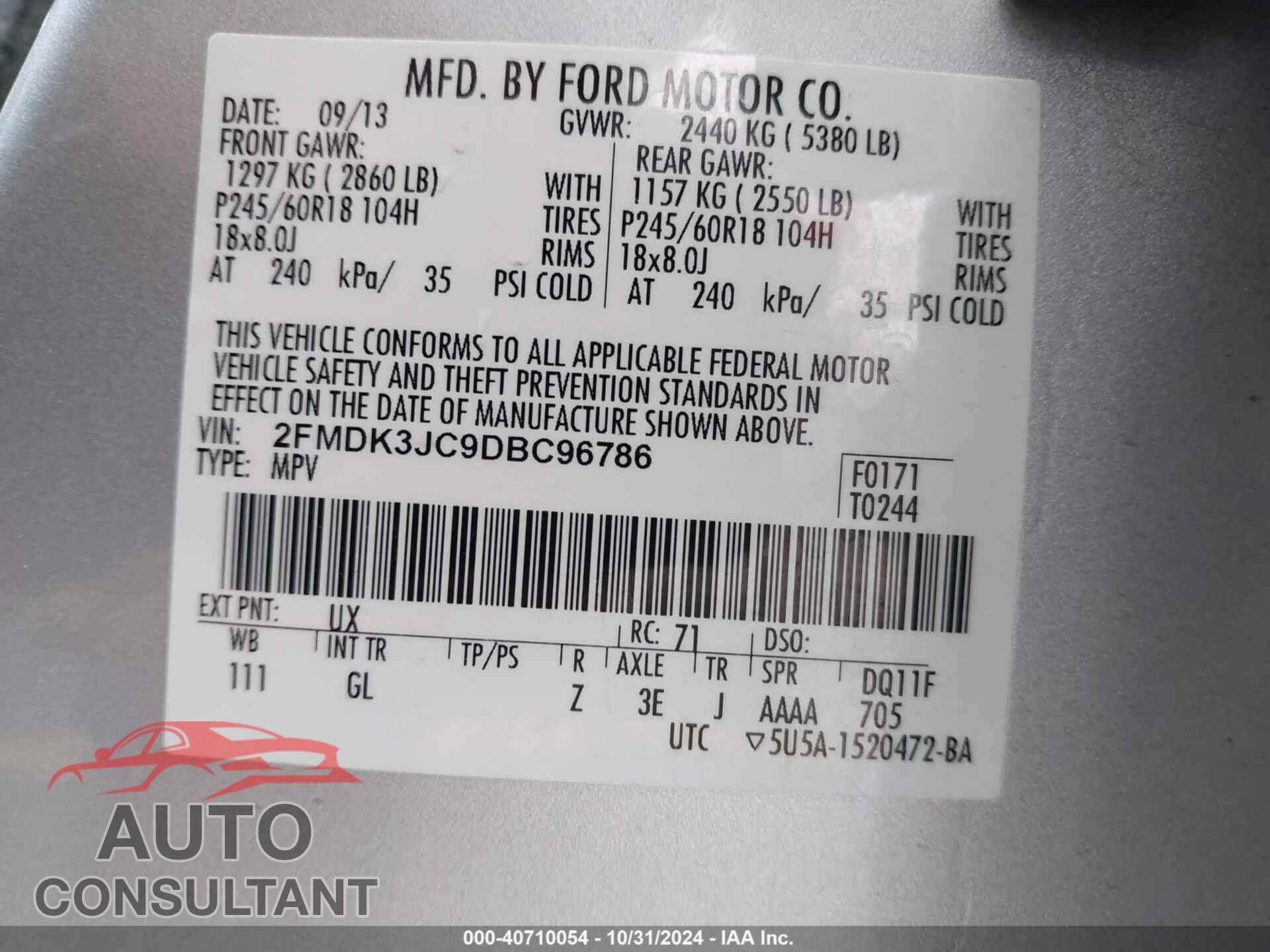 FORD EDGE 2013 - 2FMDK3JC9DBC96786