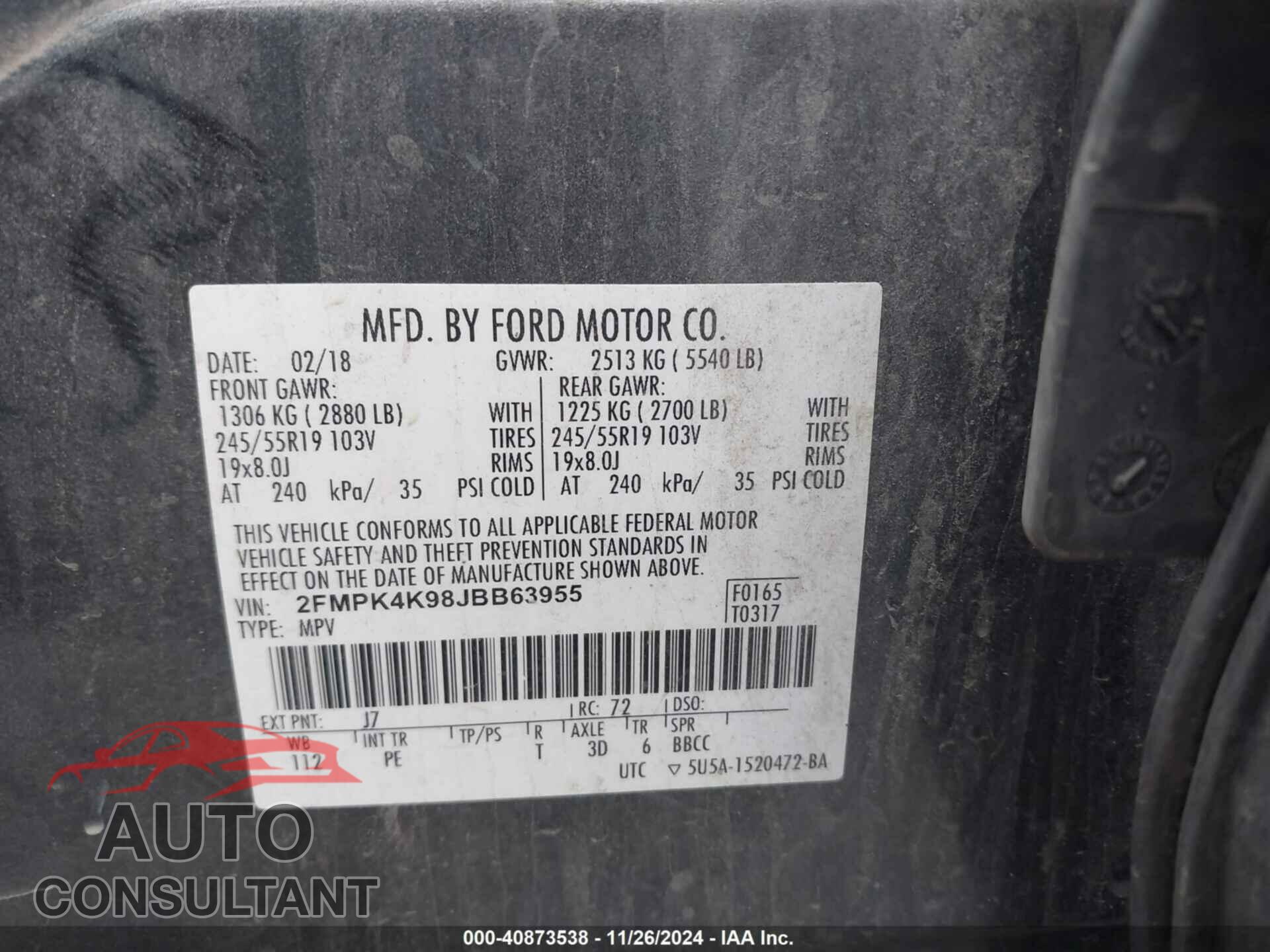 FORD EDGE 2018 - 2FMPK4K98JBB63955