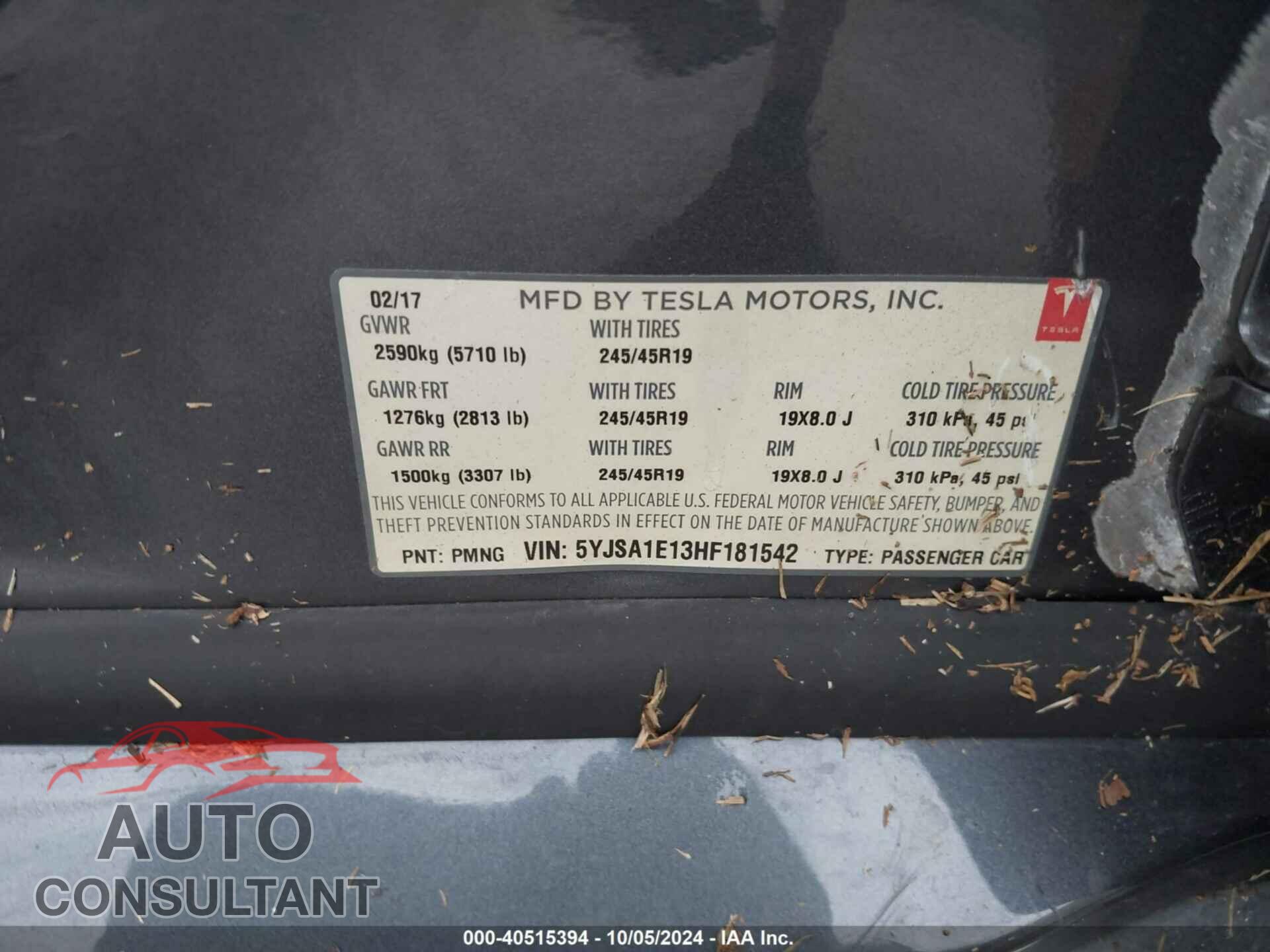 TESLA MODEL S 2017 - 5YJSA1E13HF181542