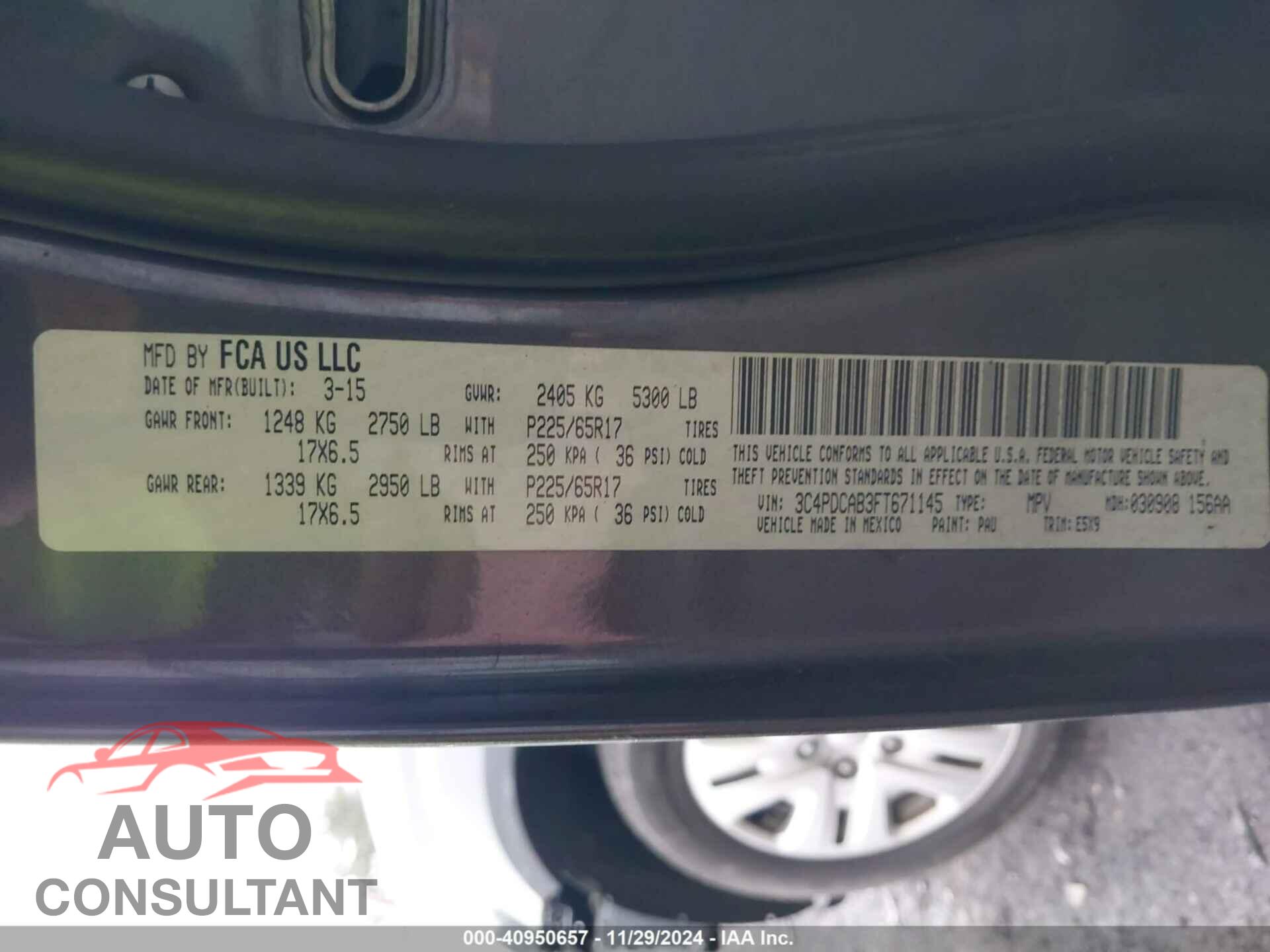 DODGE JOURNEY 2015 - 3C4PDCAB3FT671145