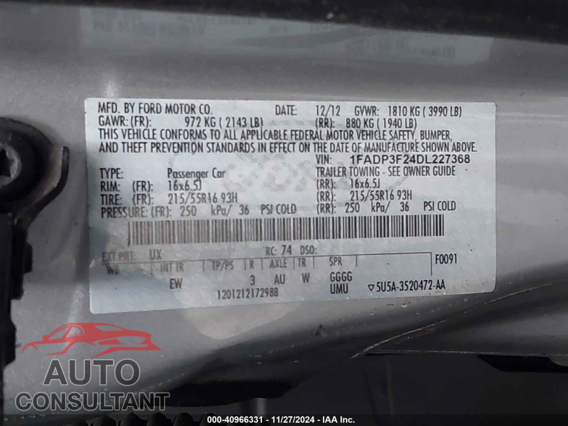 FORD FOCUS 2013 - 1FADP3F24DL227368