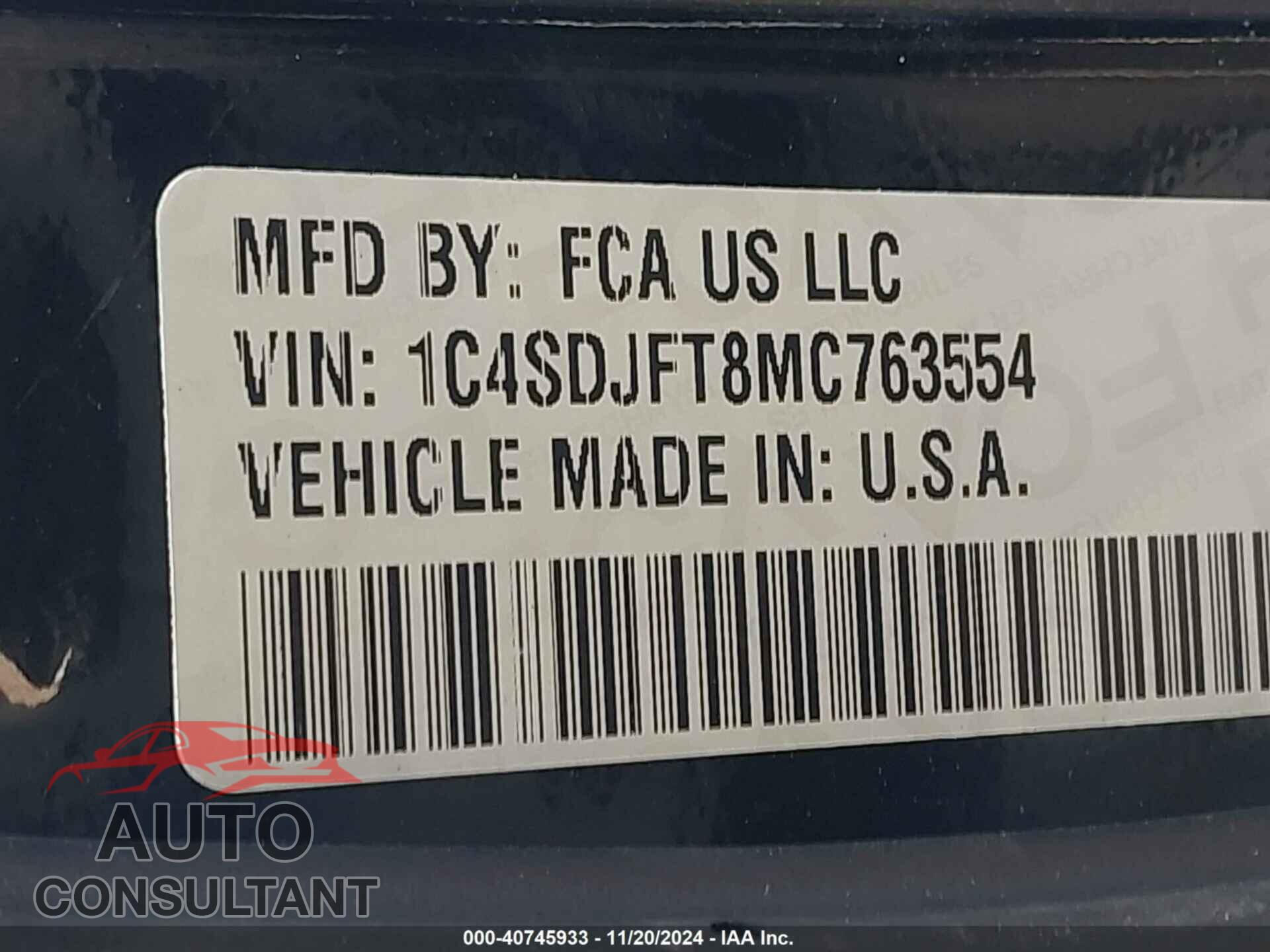 DODGE DURANGO 2021 - 1C4SDJFT8MC763554