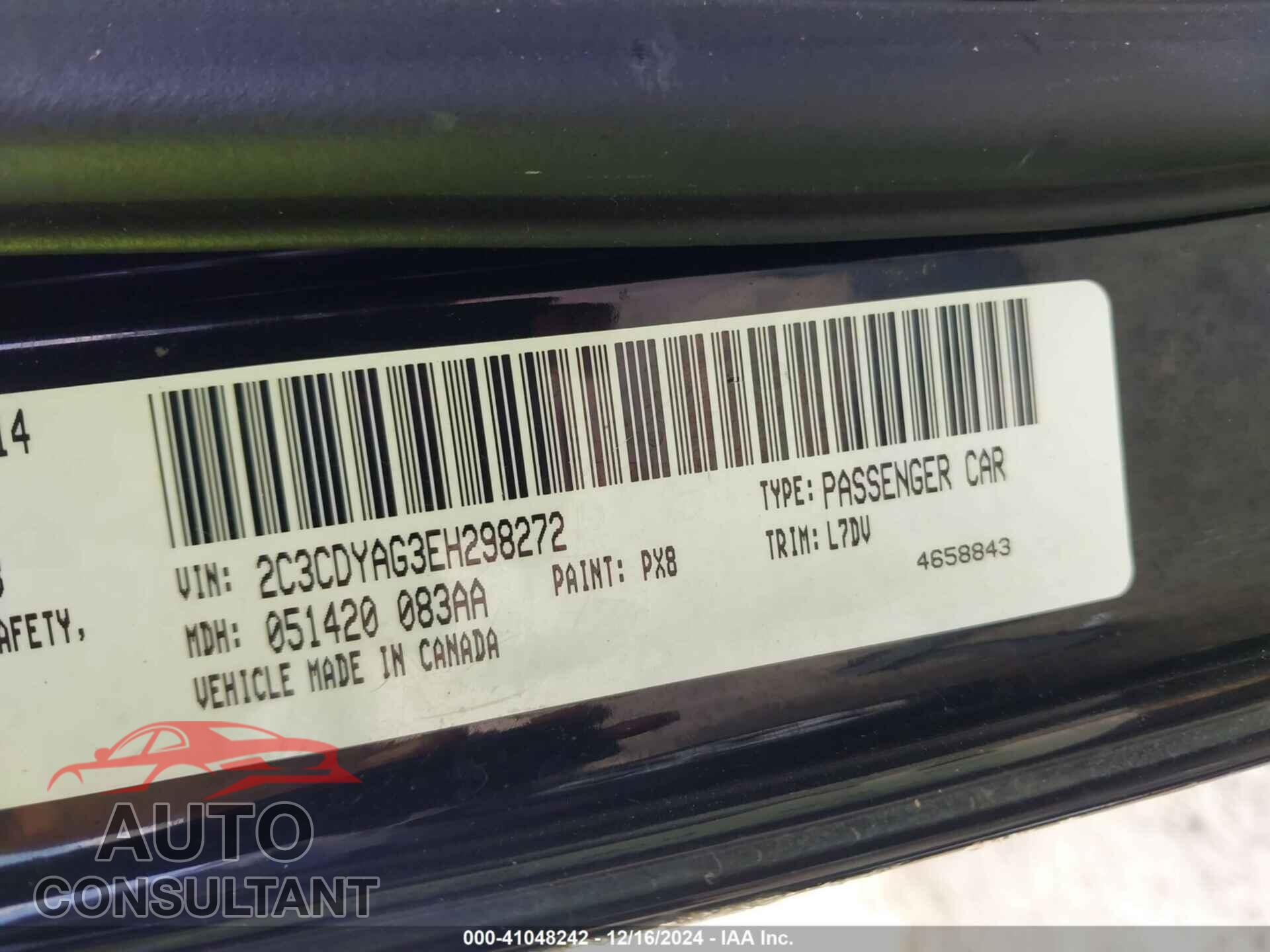 DODGE CHALLENGER 2014 - 2C3CDYAG3EH298272