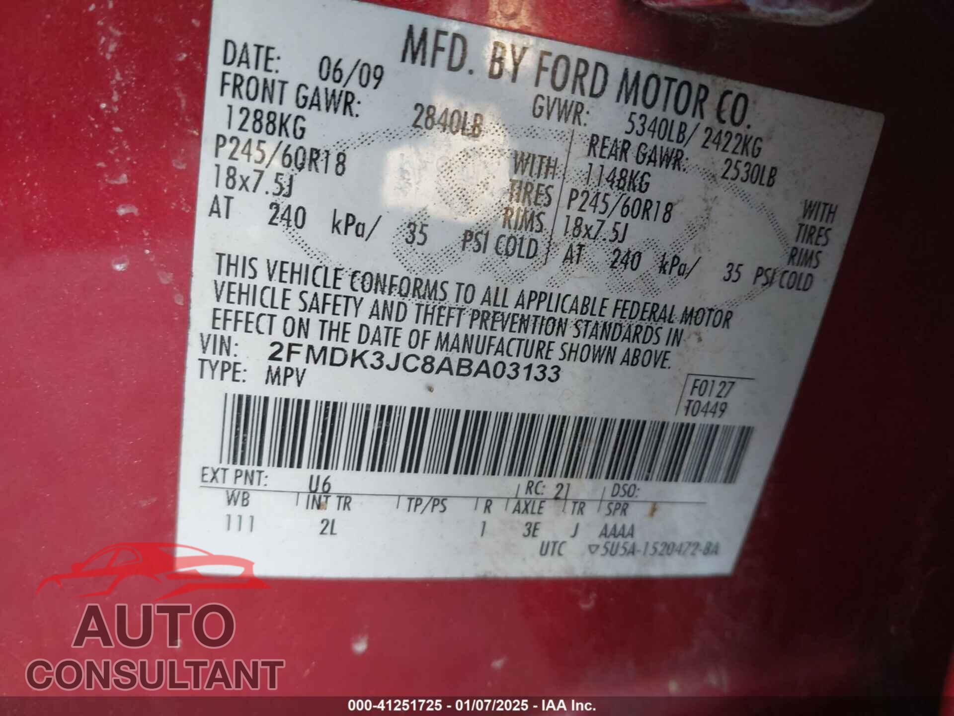 FORD EDGE 2010 - 2FMDK3JC8ABA03133