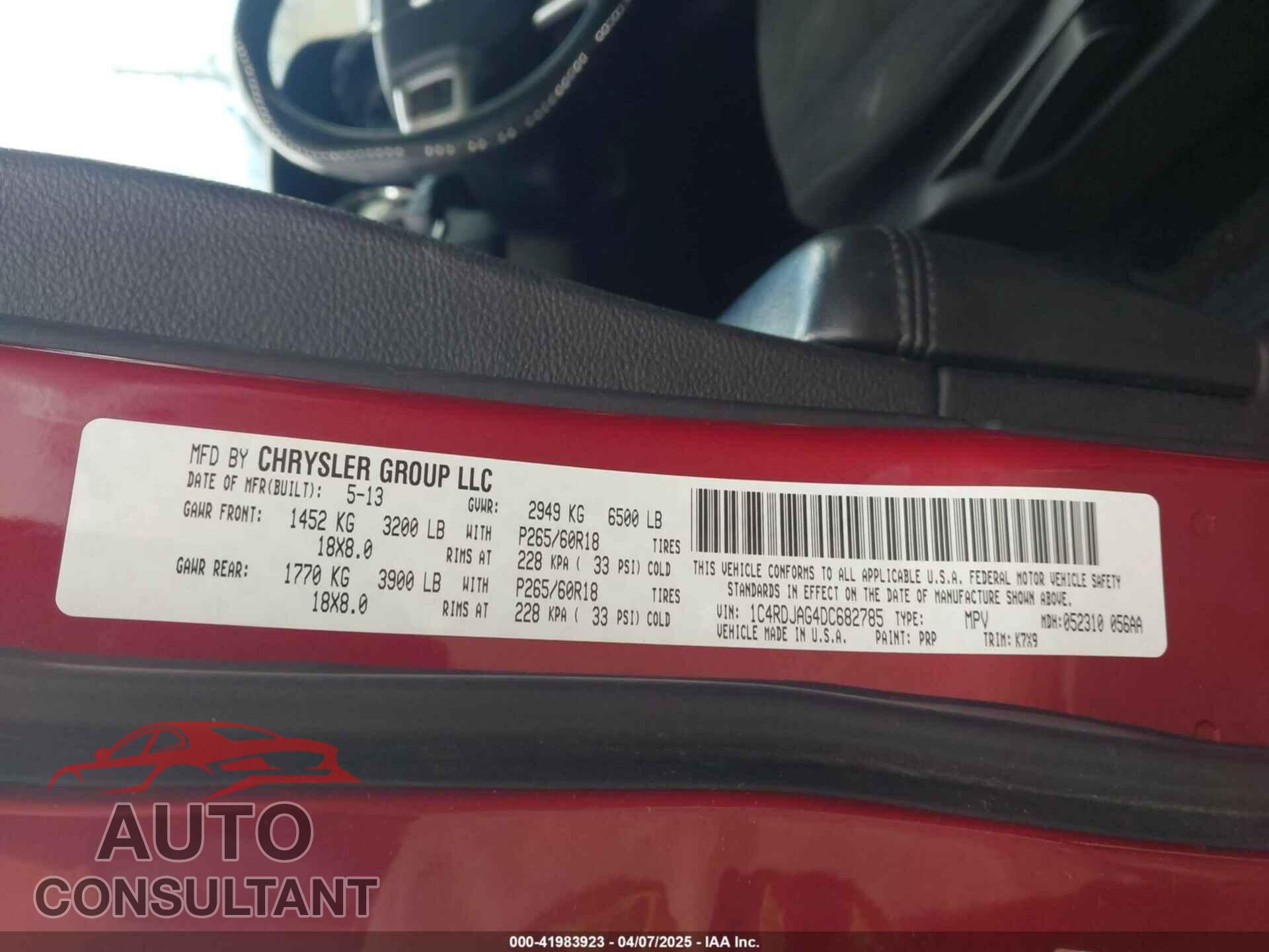 DODGE DURANGO 2013 - 1C4RDJAG4DC682785