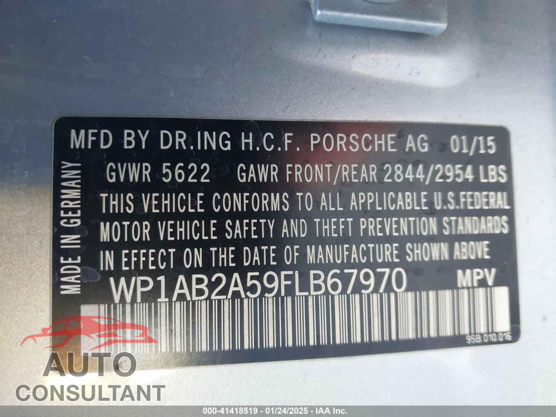 PORSCHE MACAN 2015 - WP1AB2A59FLB67970