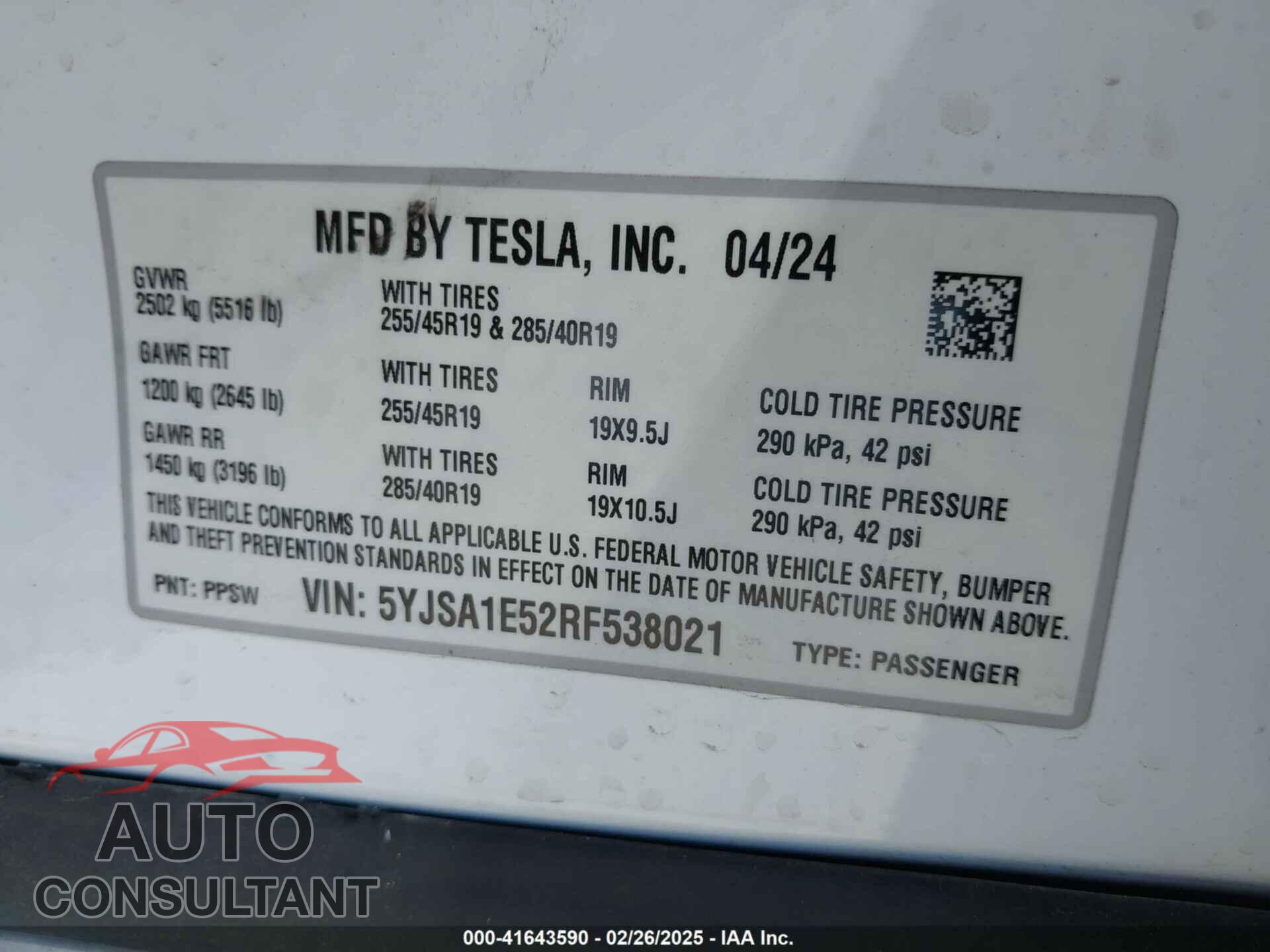 TESLA MODEL S 2024 - 5YJSA1E52RF538021