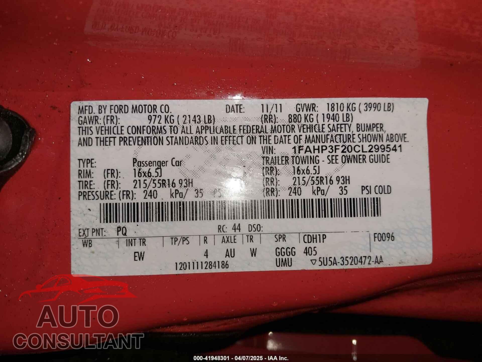 FORD FOCUS 2012 - 1FAHP3F20CL299541