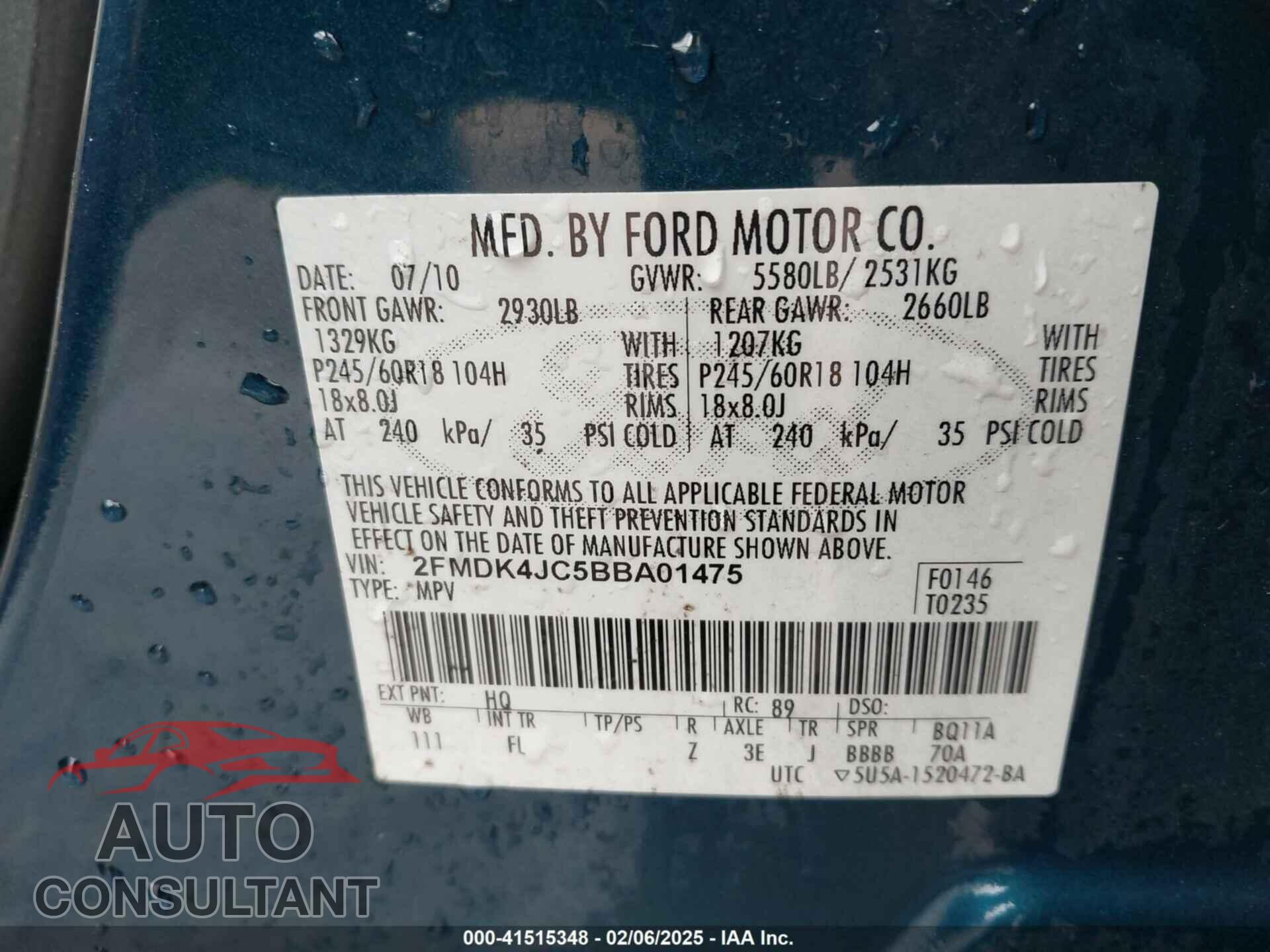 FORD EDGE 2011 - 2FMDK4JC5BBA01475