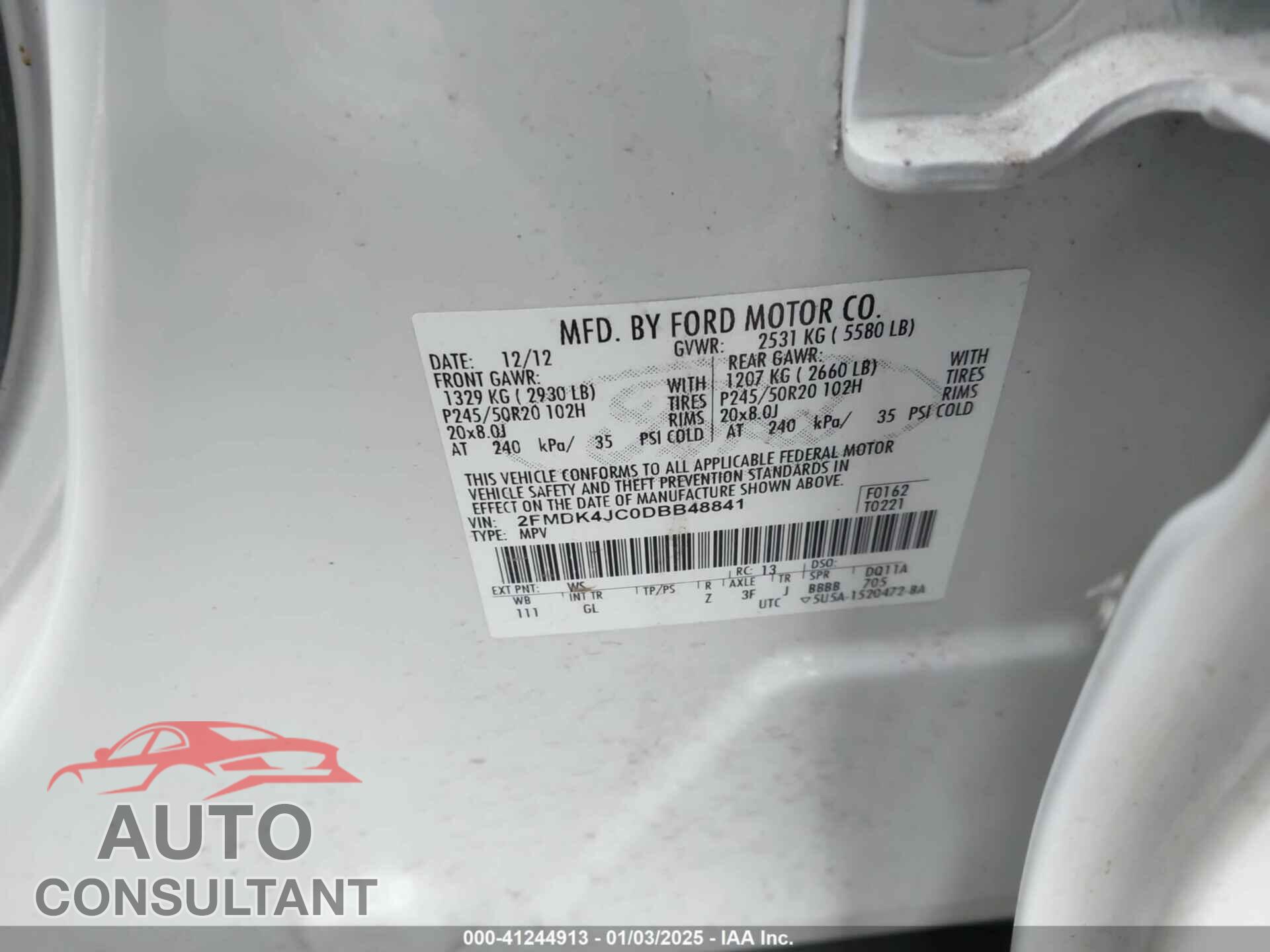 FORD EDGE 2013 - 2FMDK4JC0DBB48841