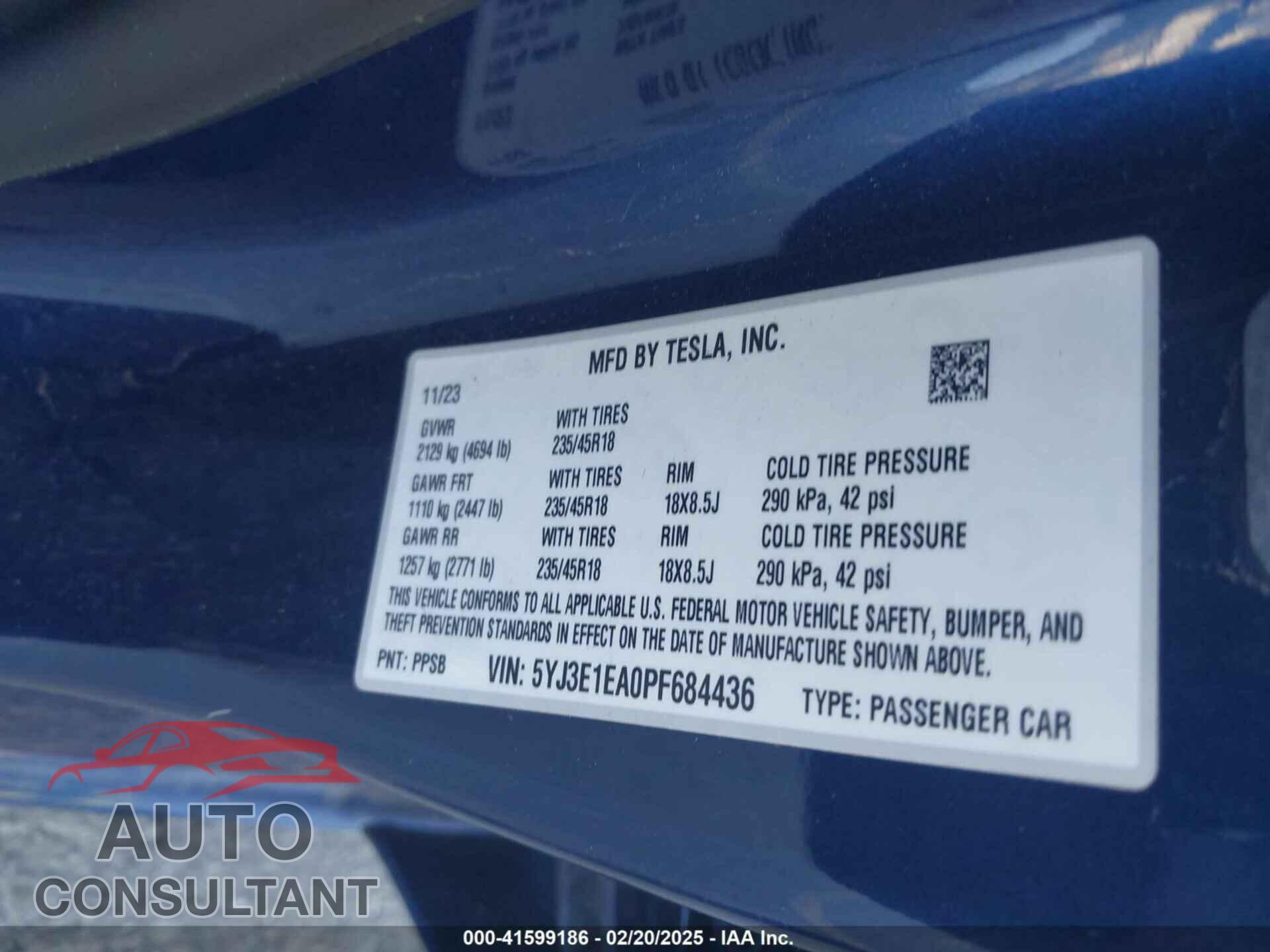TESLA MODEL 3 2023 - 5YJ3E1EA0PF684436