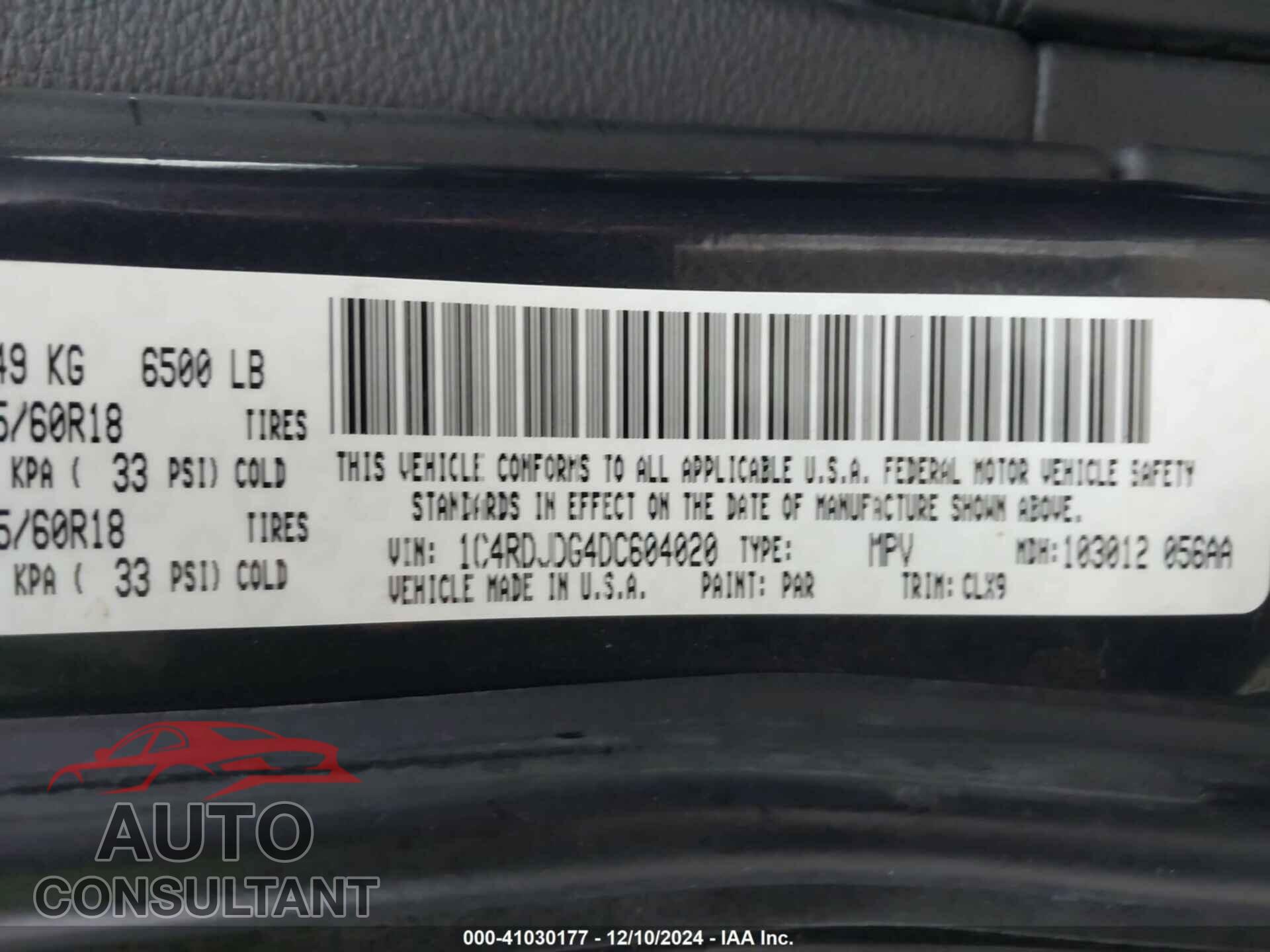 DODGE DURANGO 2013 - 1C4RDJDG4DC604020