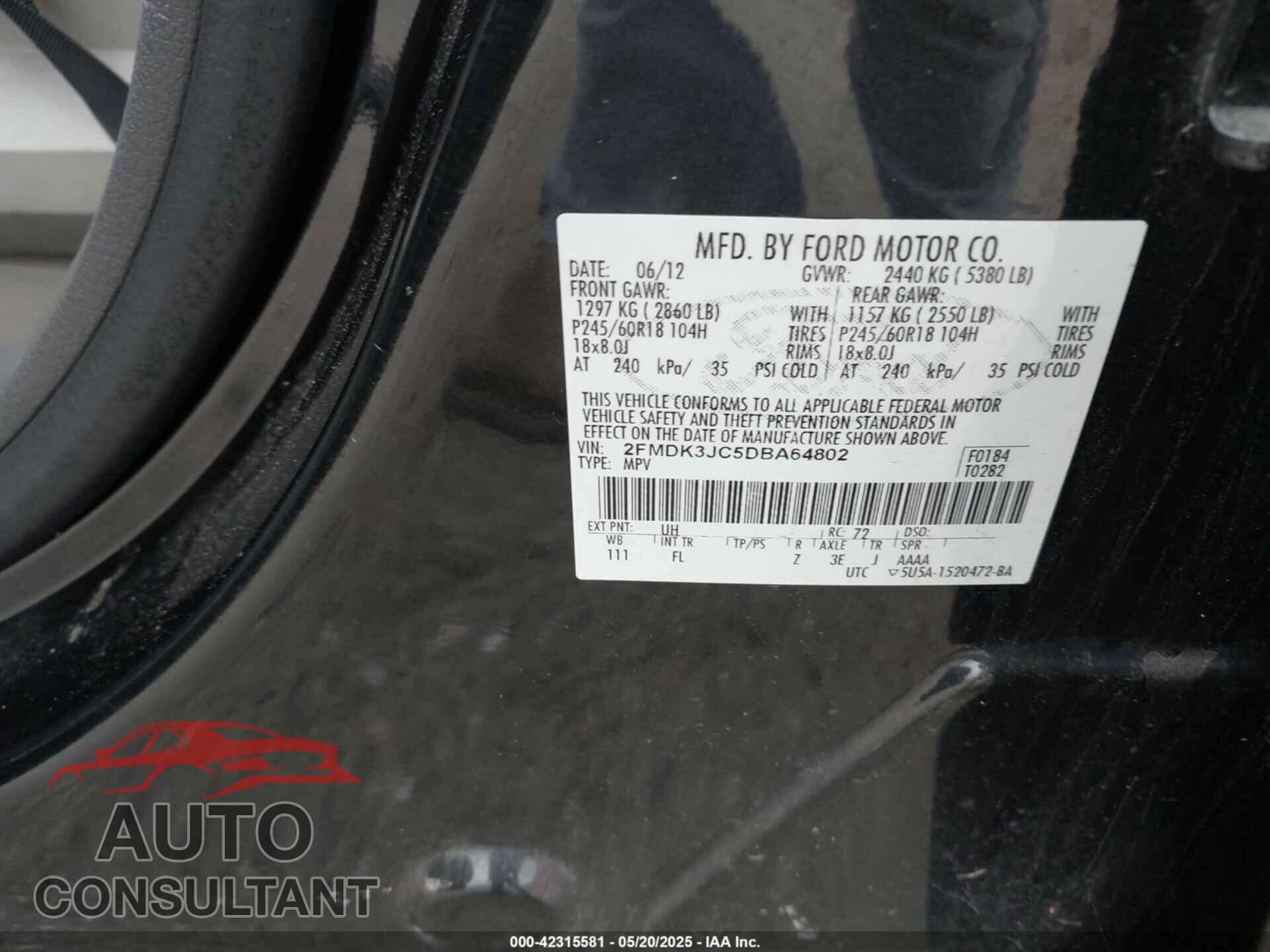 FORD EDGE 2013 - 2FMDK3JC5DBA64802