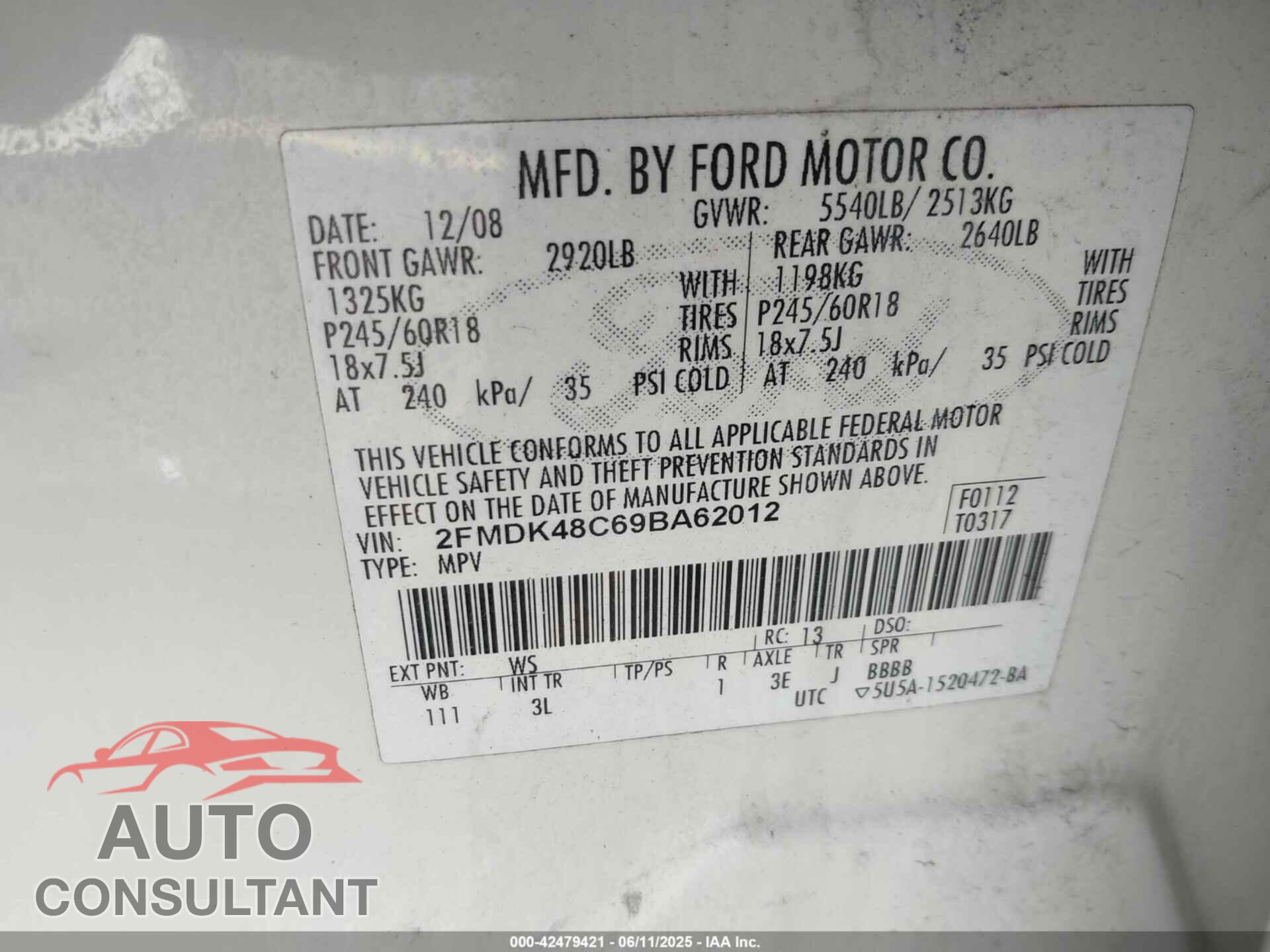 FORD EDGE 2009 - 2FMDK48C69BA62012