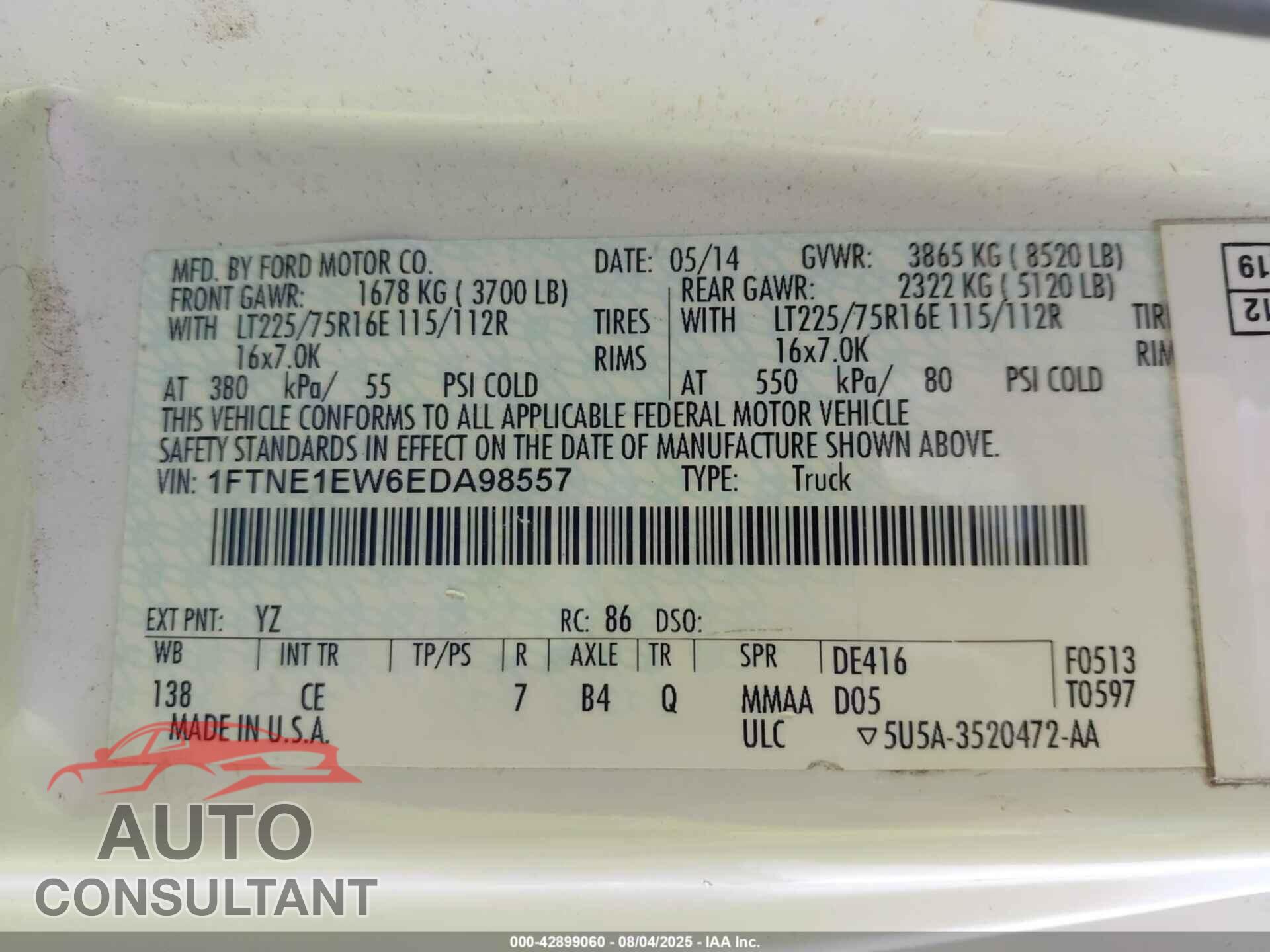FORD E-150 2014 - 1FTNE1EW6EDA98557