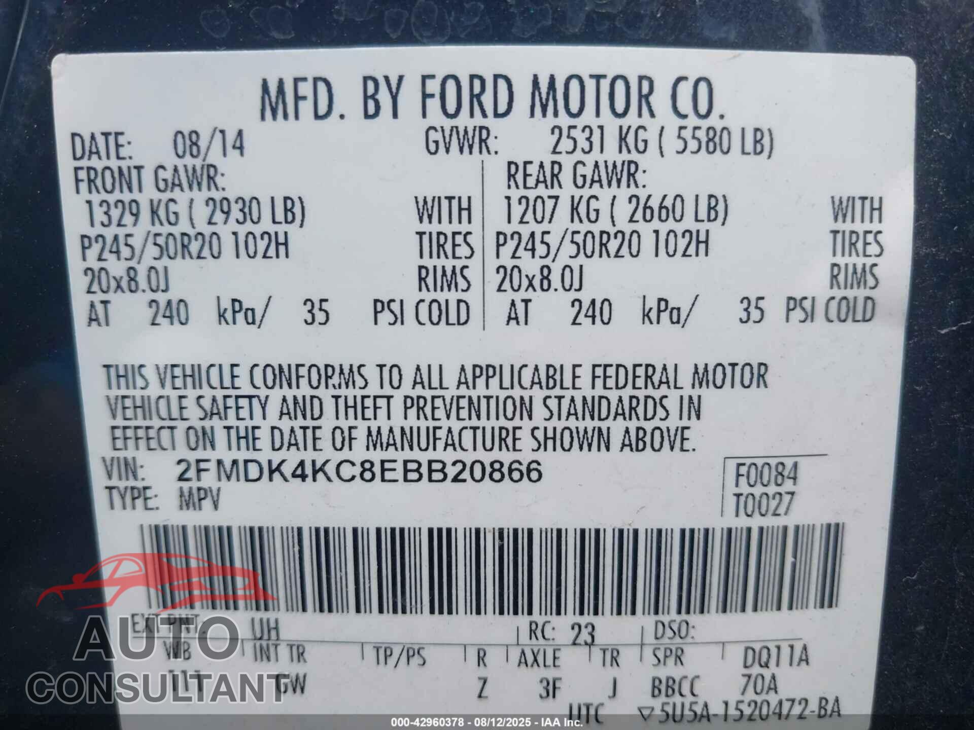 FORD EDGE 2014 - 2FMDK4KC8EBB20866