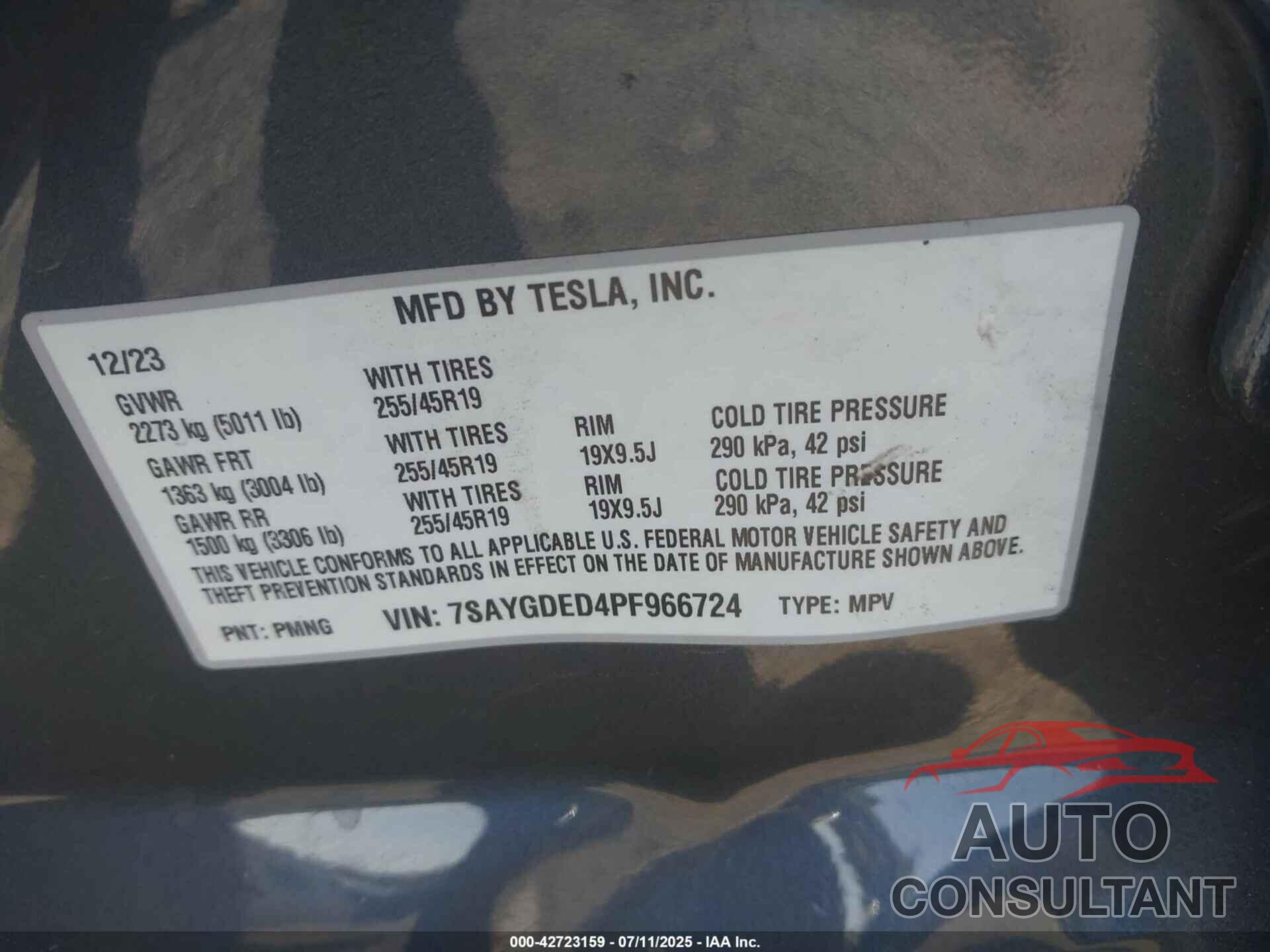 TESLA MODEL Y 2023 - 7SAYGDED4PF966724