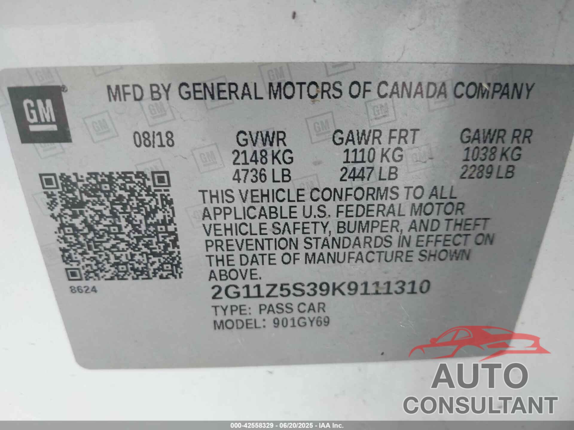 CHEVROLET IMPALA 2019 - 2G11Z5S39K9111310