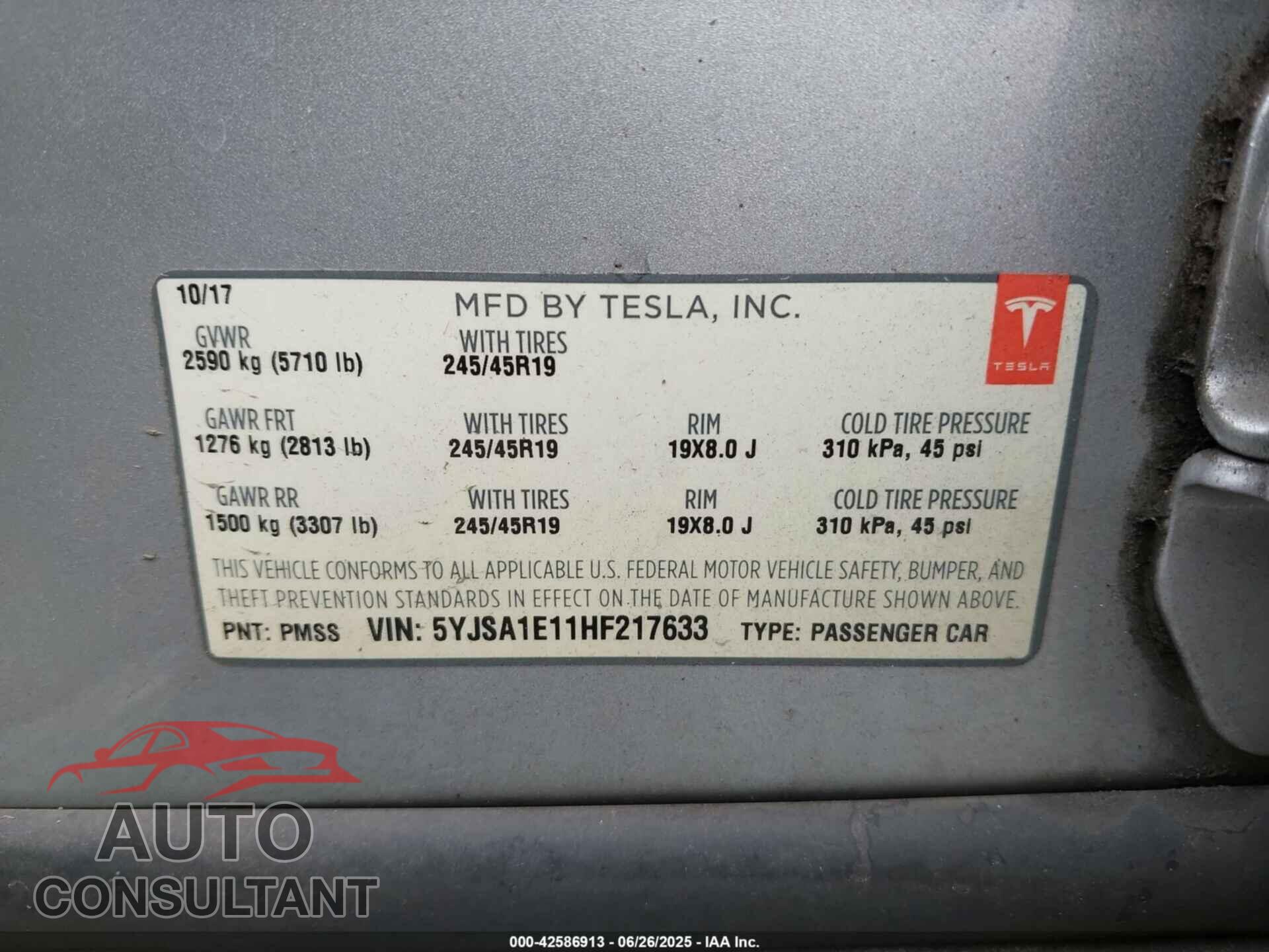 TESLA MODEL S 2017 - 5YJSA1E11HF217633