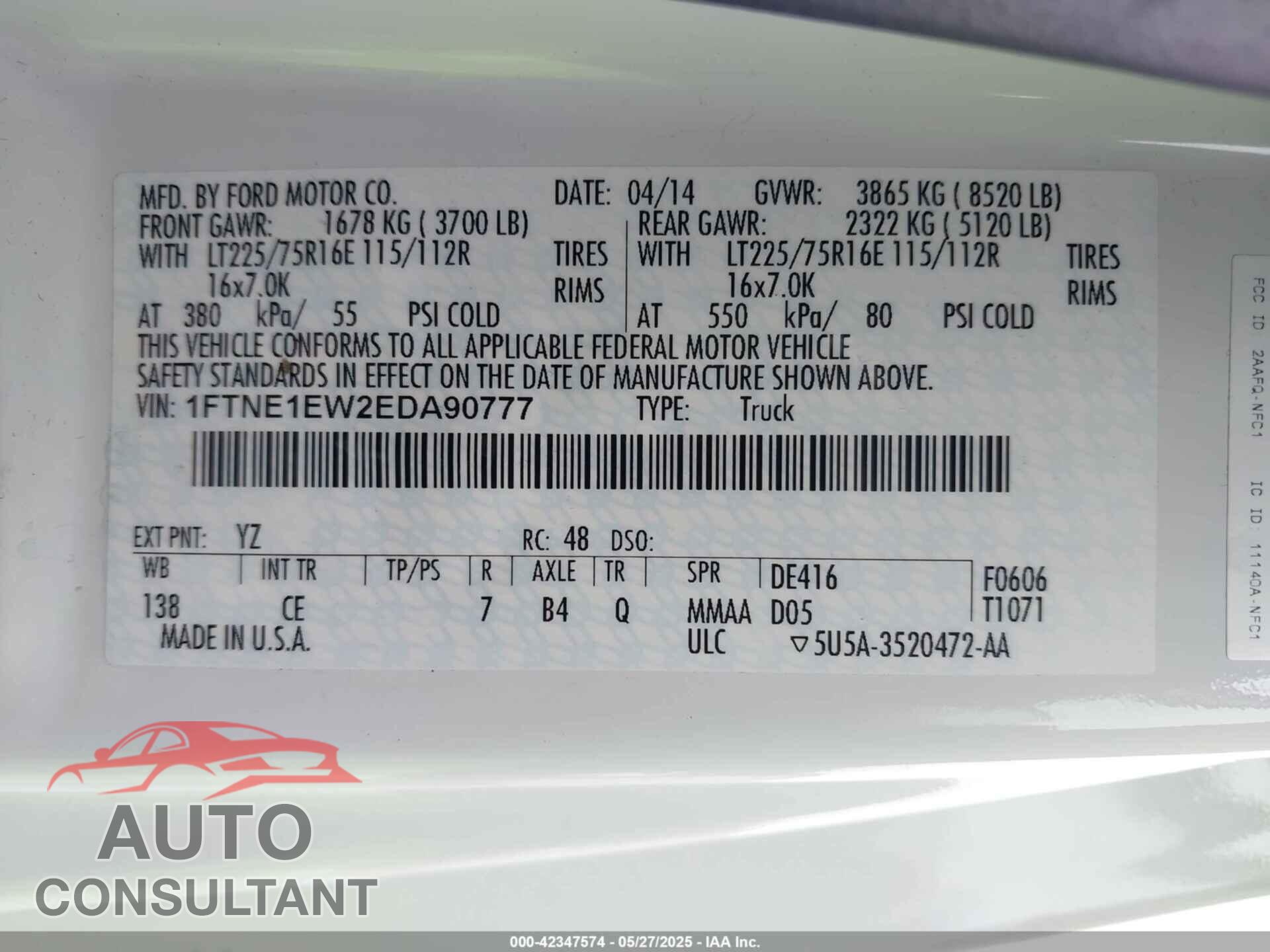 FORD E-150 2014 - 1FTNE1EW2EDA90777