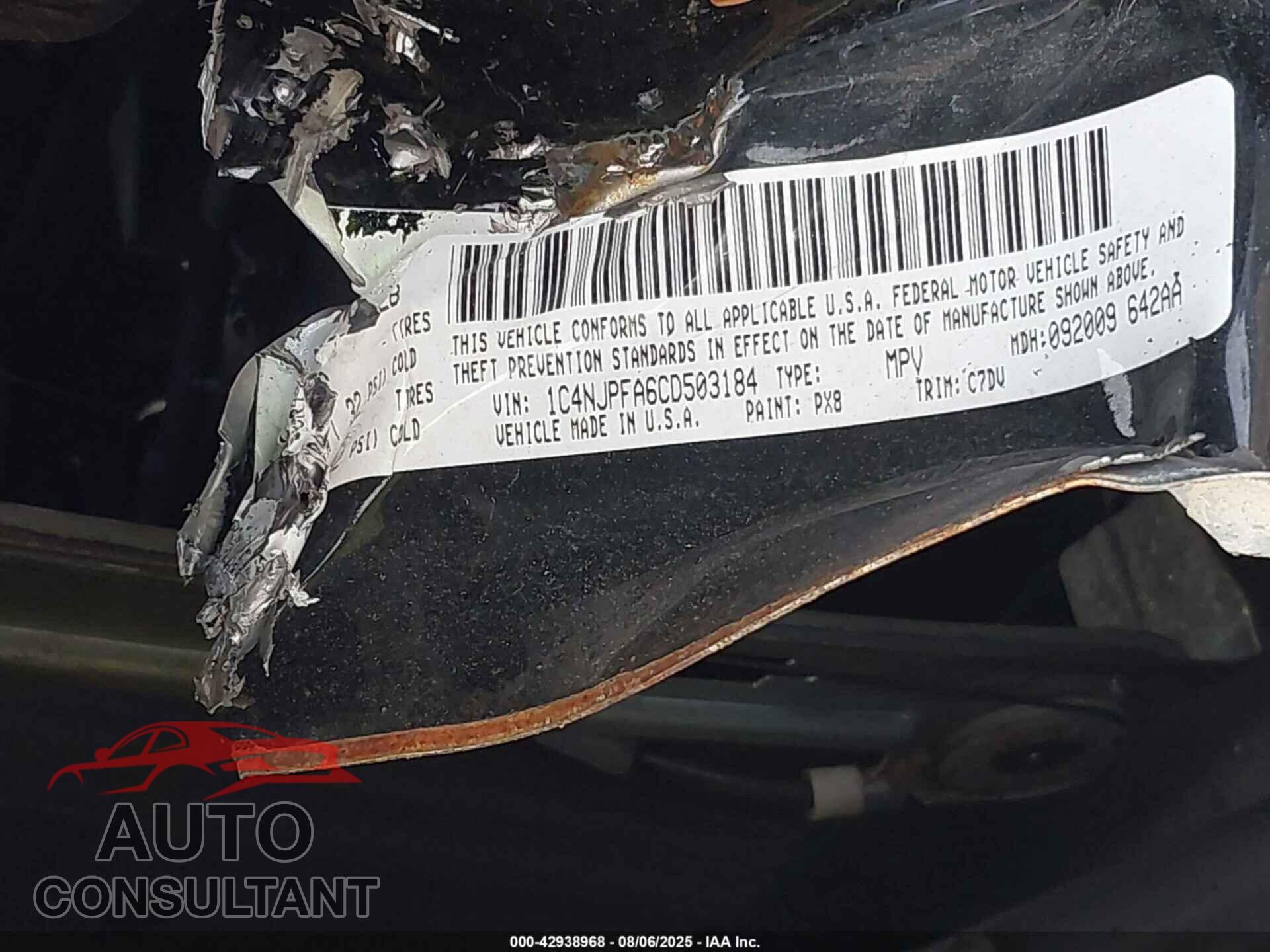 JEEP PATRIOT 2012 - 1C4NJPFA6CD503184