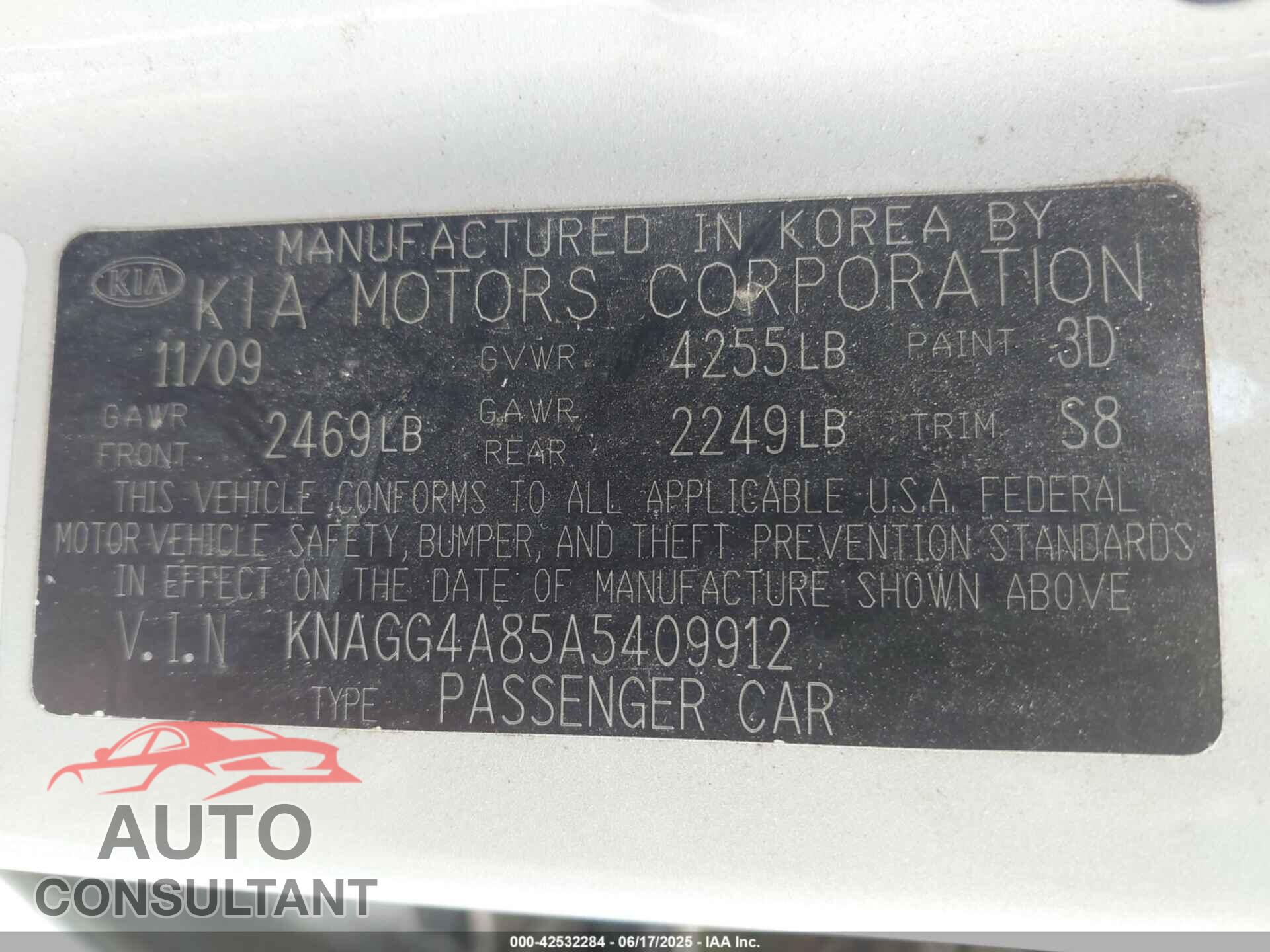 KIA OPTIMA 2010 - KNAGG4A85A5409912