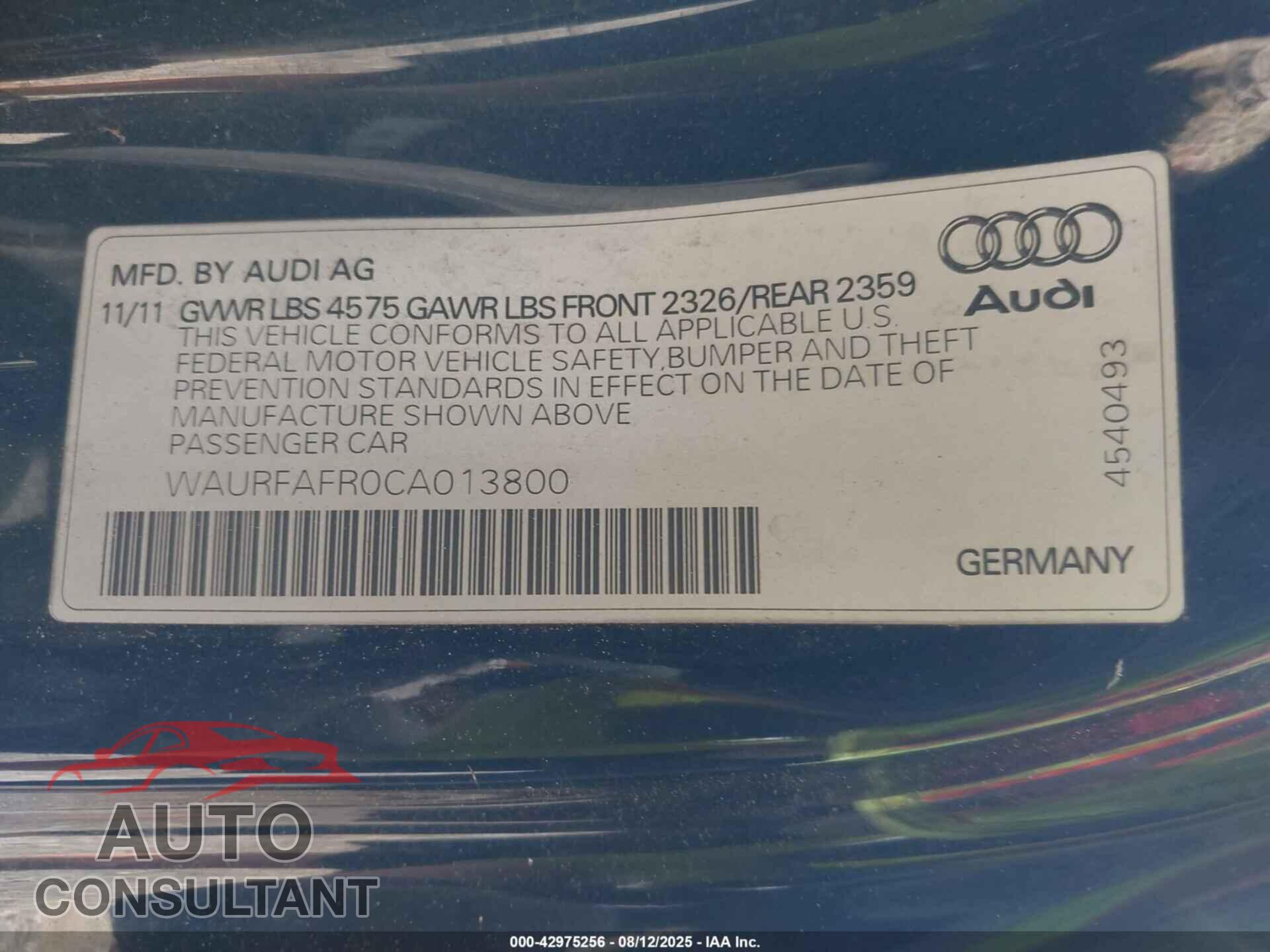 AUDI A5 2012 - WAURFAFR0CA013800