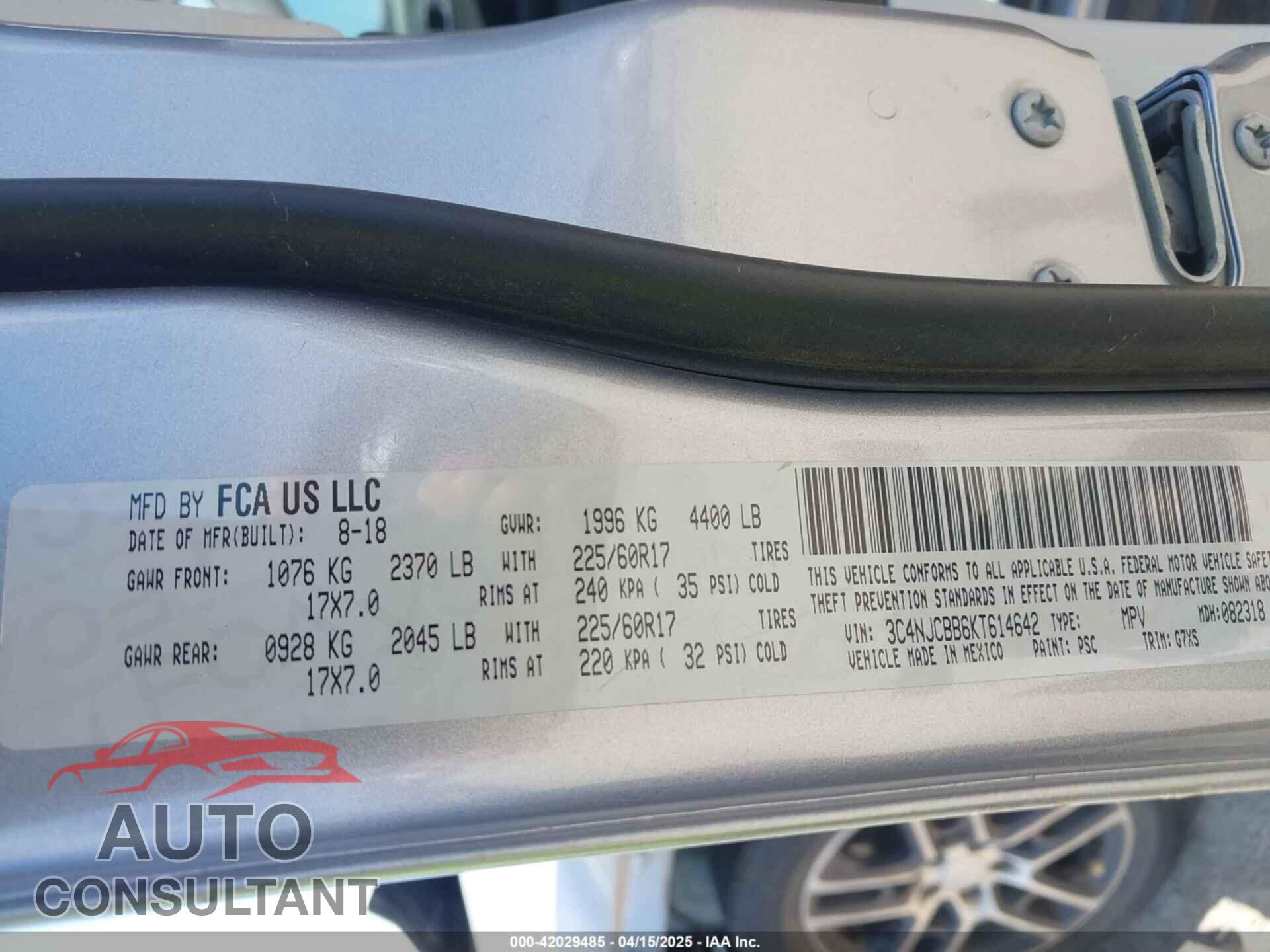 JEEP COMPASS 2019 - 3C4NJCBB6KT614642