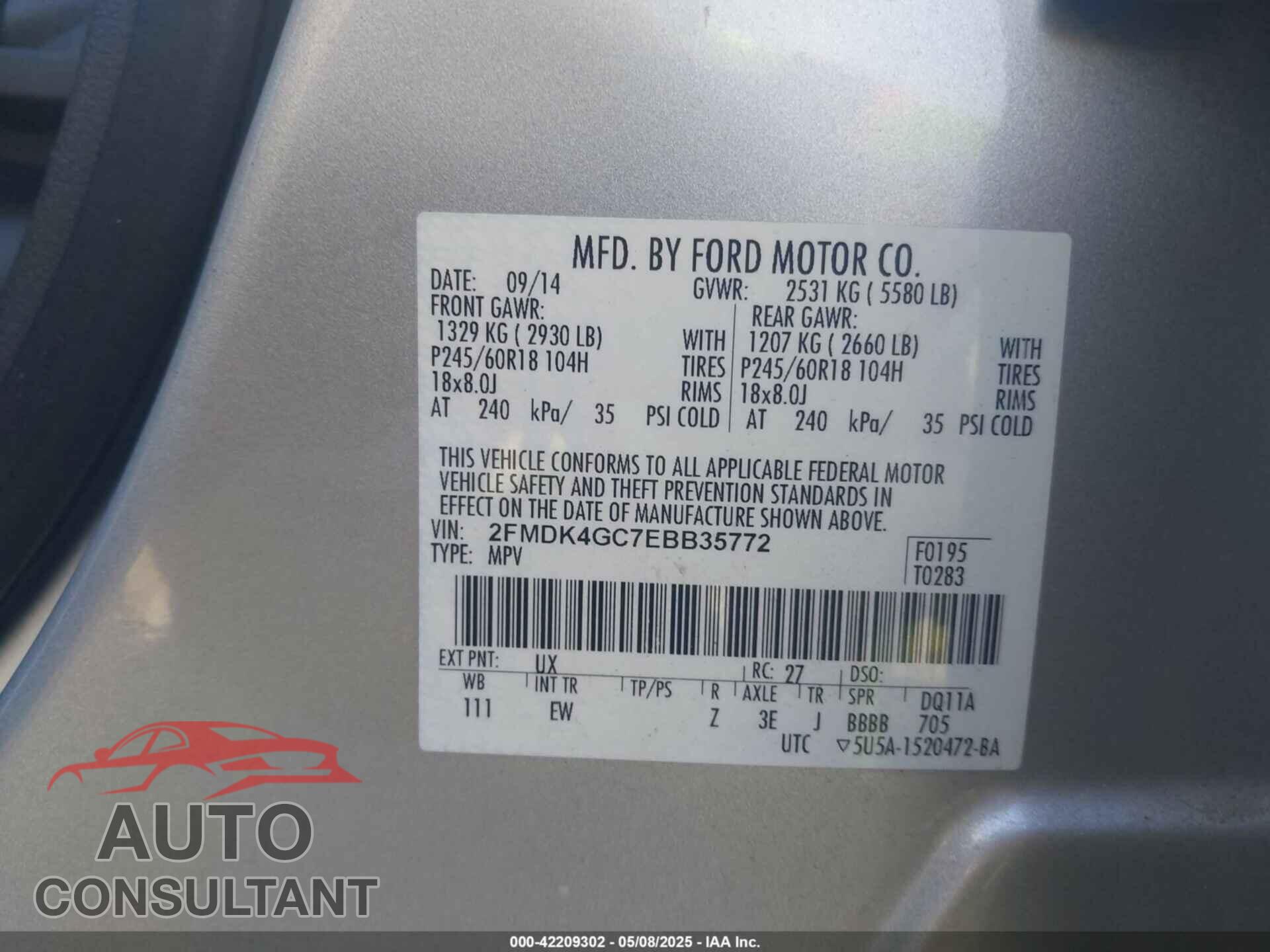 FORD EDGE 2014 - 2FMDK4GC7EBB35772