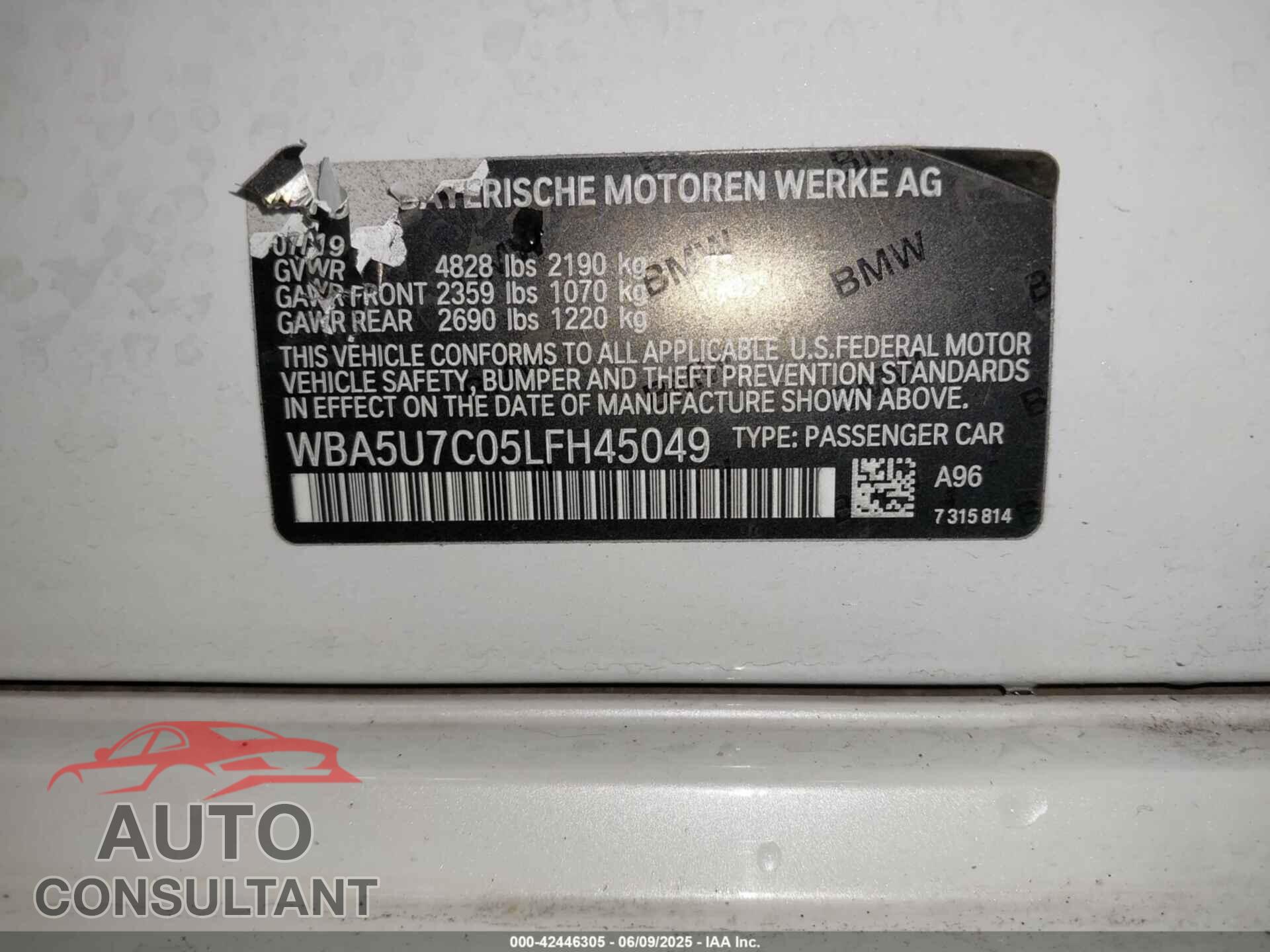 BMW 3 SERIES 2020 - WBA5U7C05LFH45049