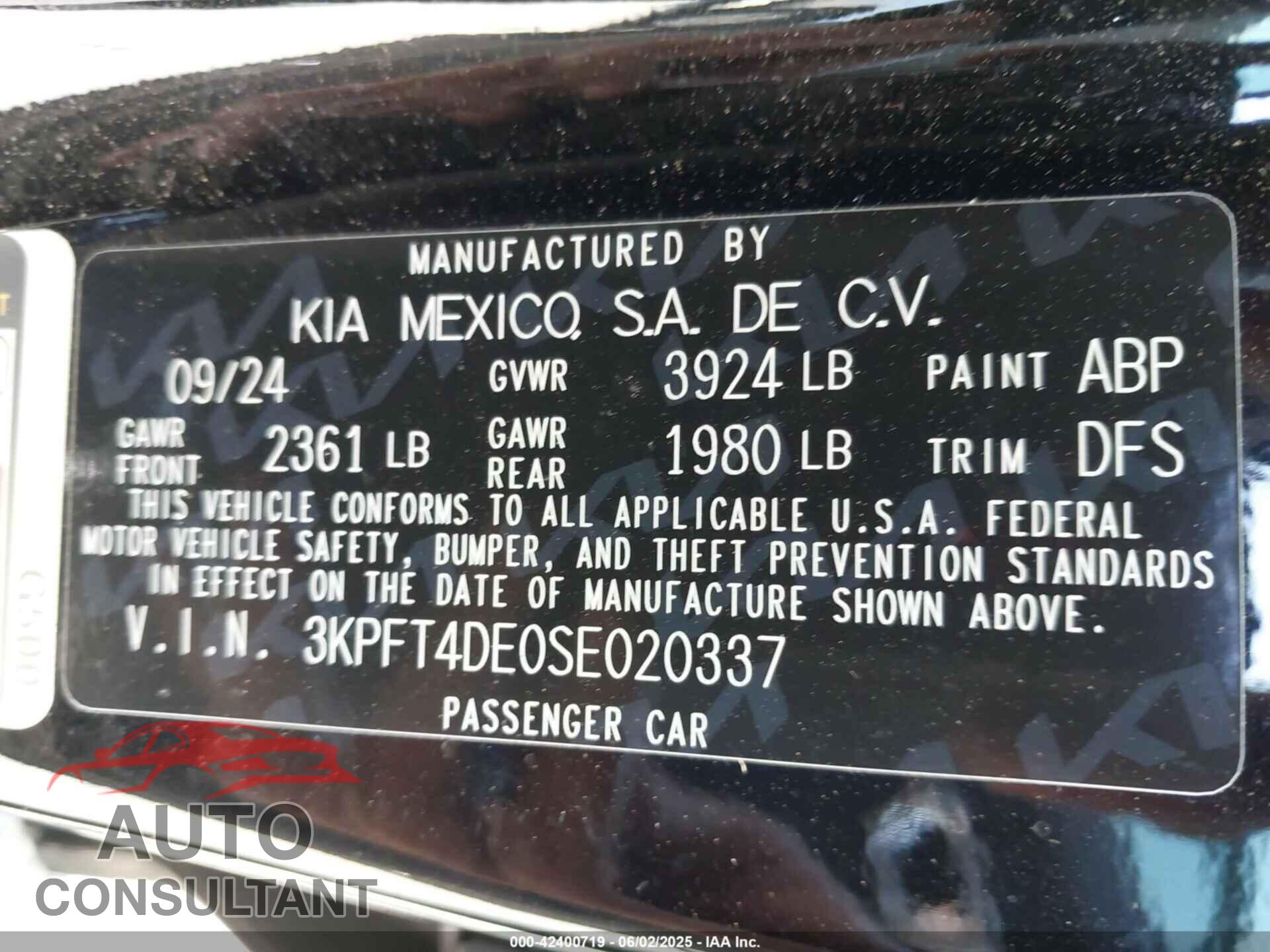 KIA K4 2025 - 3KPFT4DE0SE020337