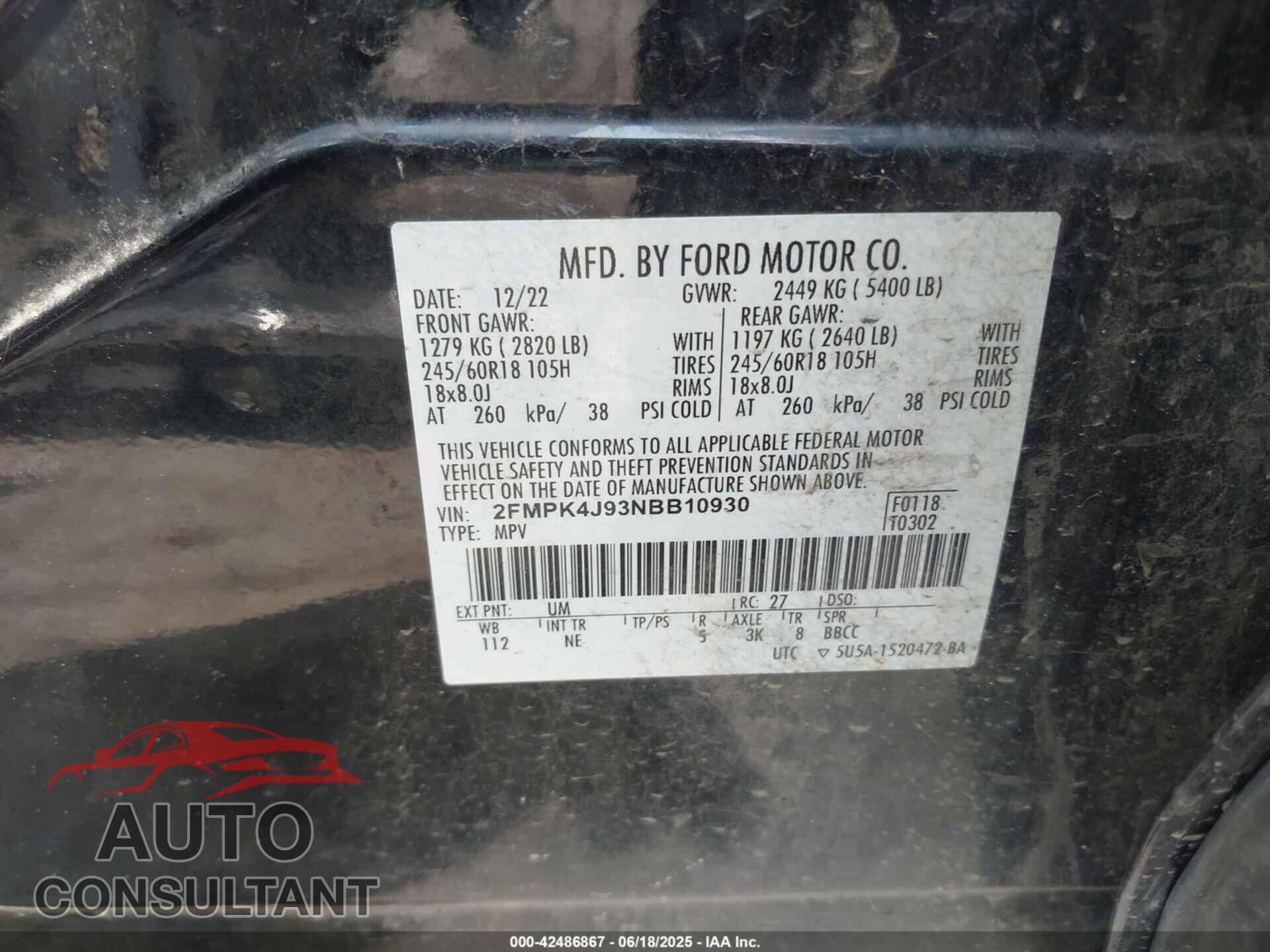 FORD EDGE 2022 - 2FMPK4J93NBB10930