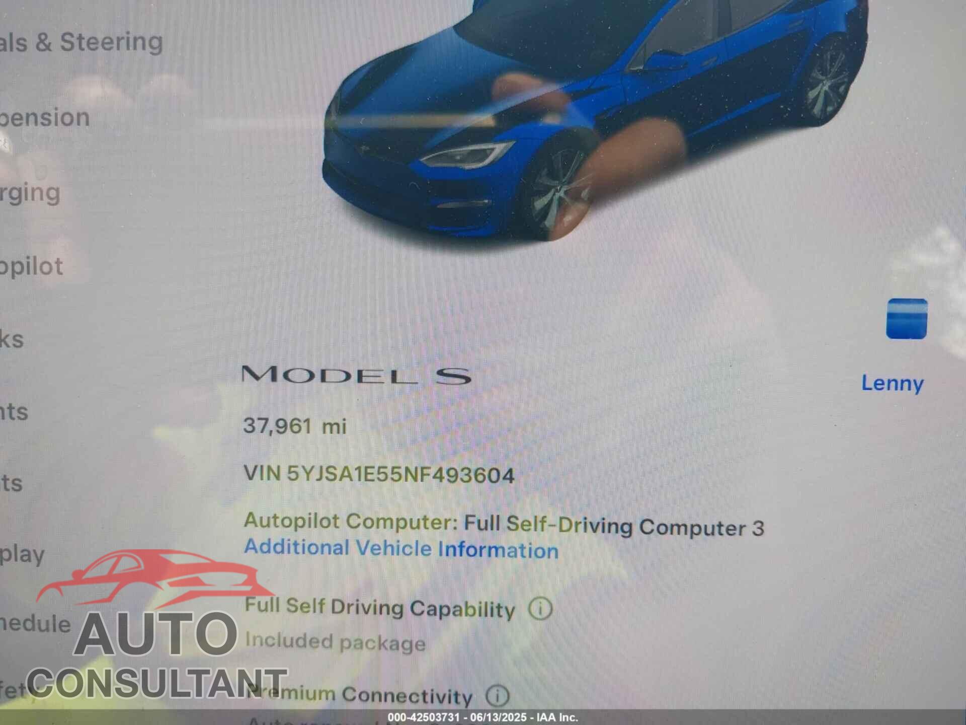 TESLA MODEL S 2022 - 5YJSA1E55NF493604