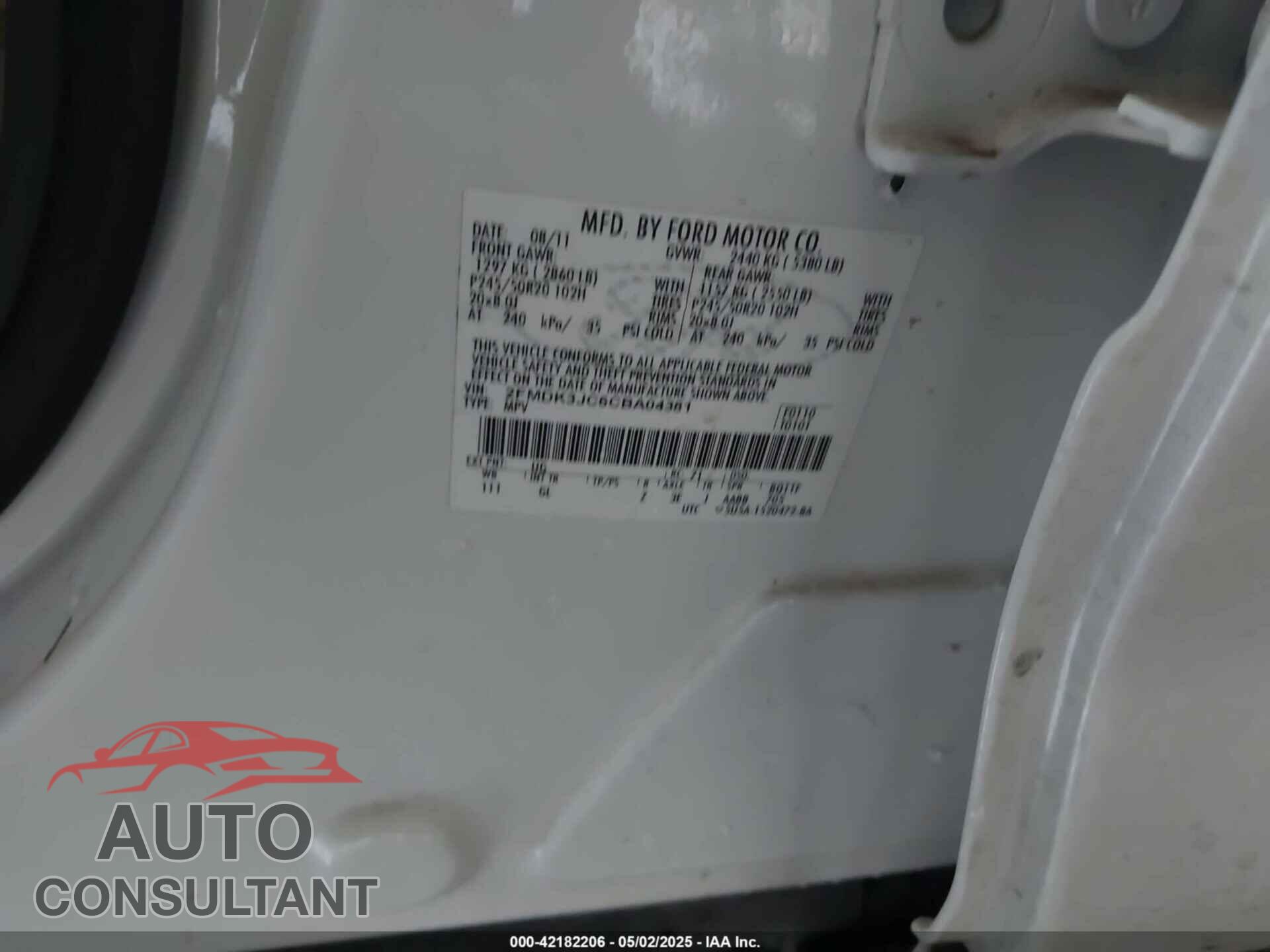 FORD EDGE 2012 - 2FMDK3JC6CBA04381