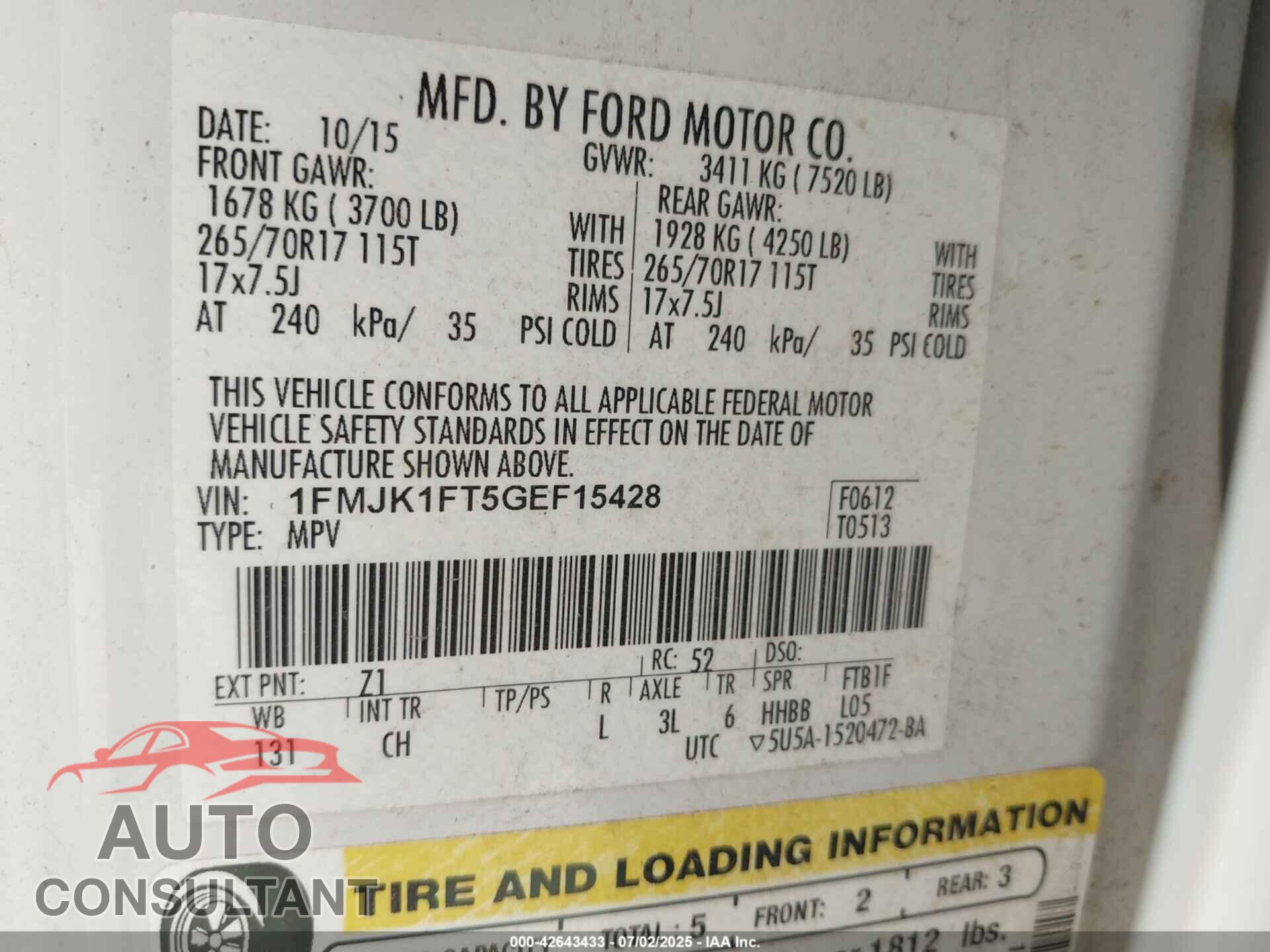 FORD EXPEDITION EL 2016 - 1FMJK1FT5GEF15428