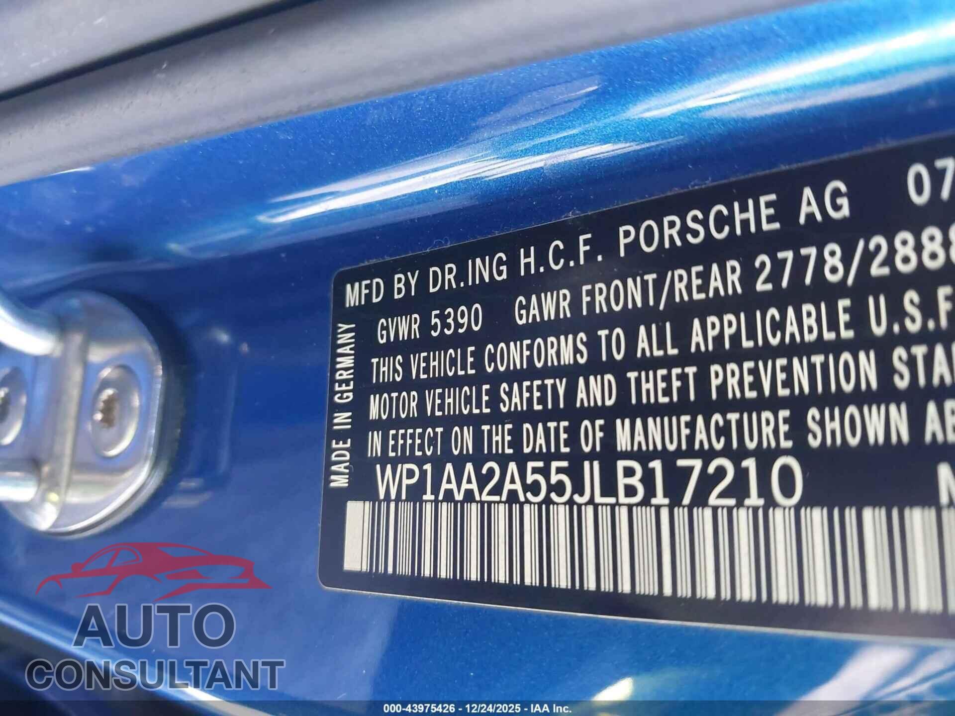 PORSCHE MACAN 2018 - WP1AA2A55JLB17210