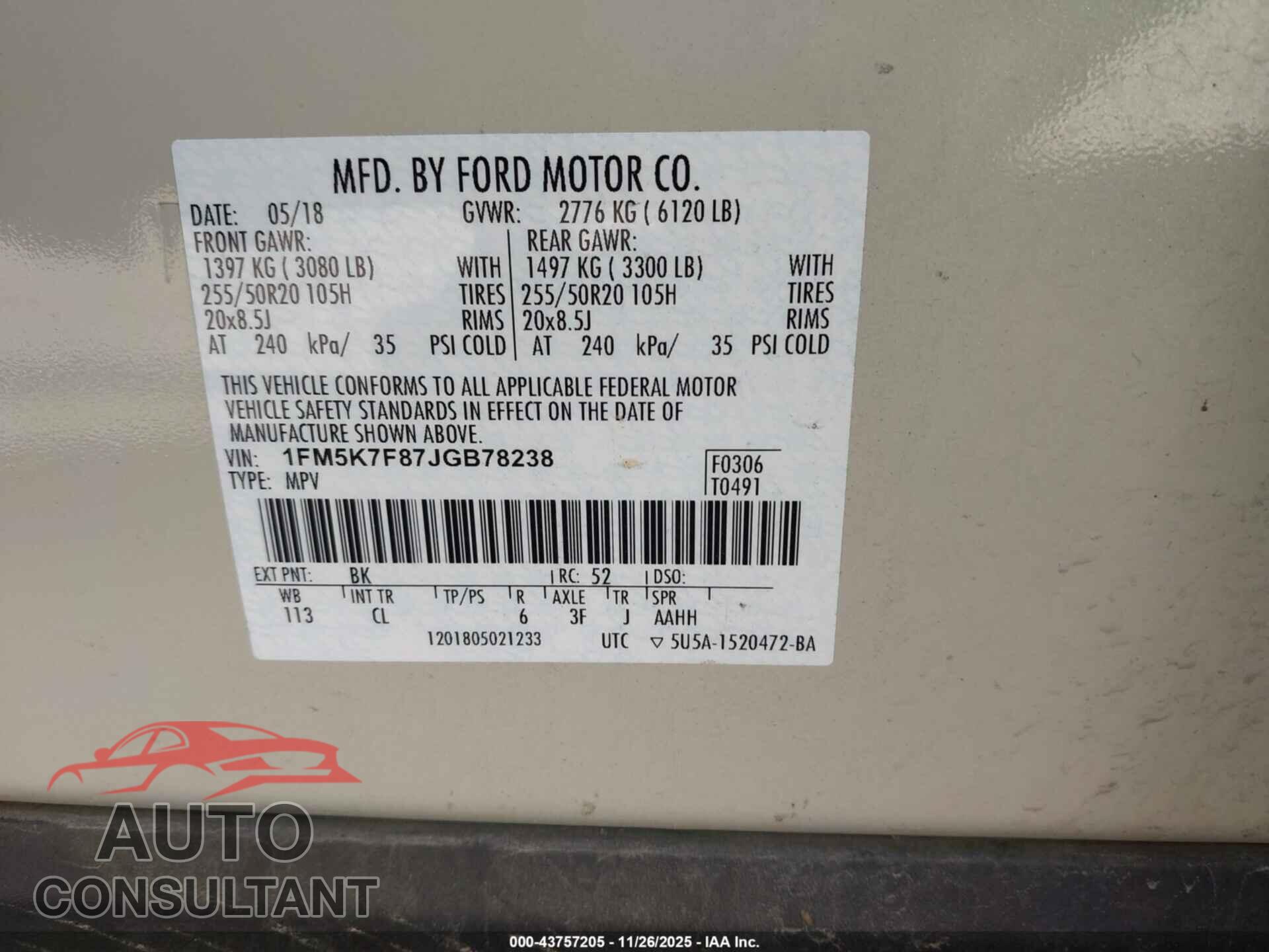 FORD EXPLORER 2018 - 1FM5K7F87JGB78238