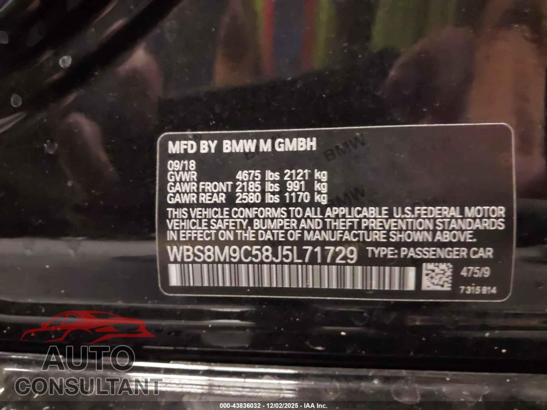 BMW M3 2018 - WBS8M9C58J5L71729