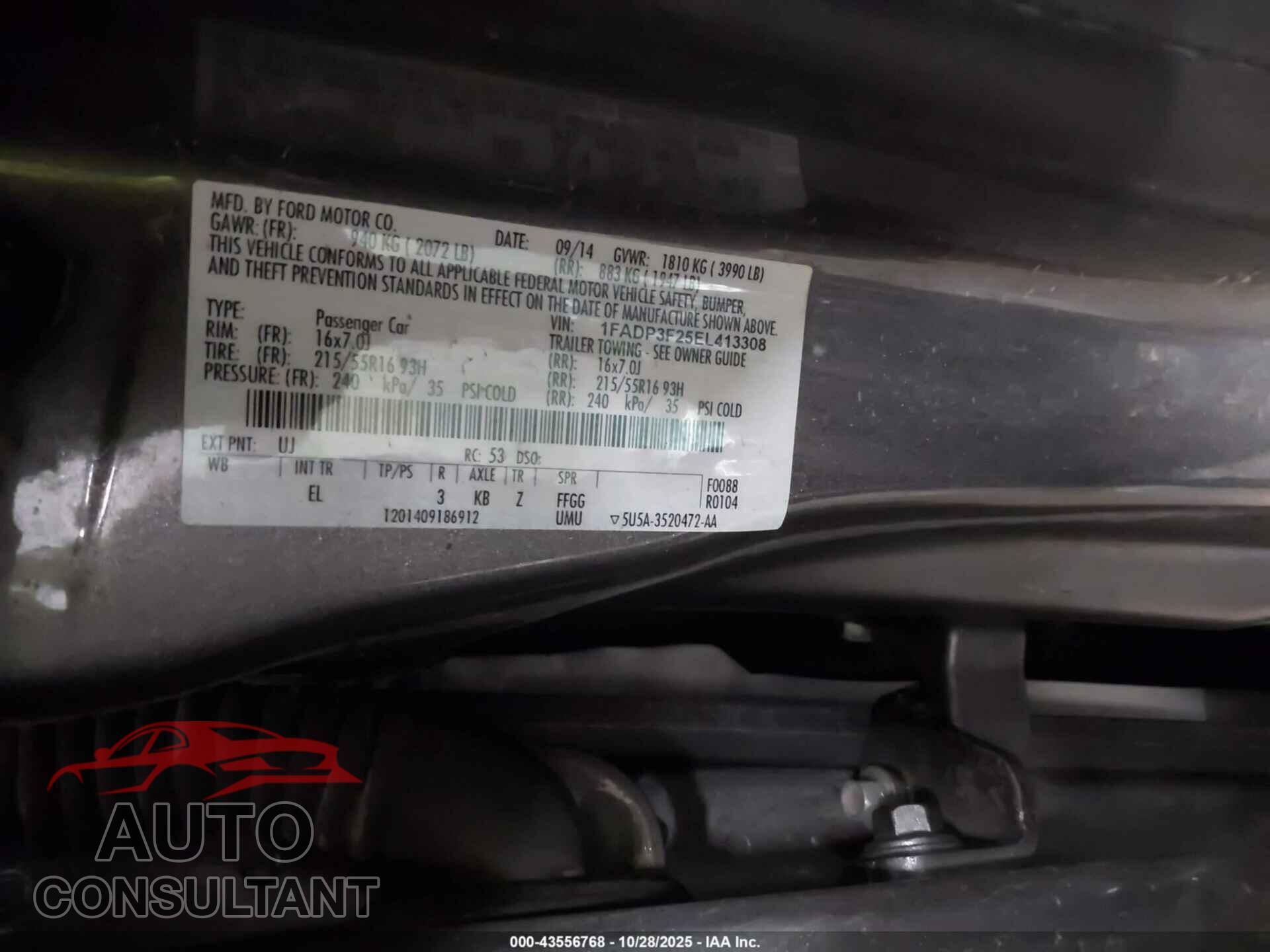 FORD FOCUS 2014 - 1FADP3F25EL413308